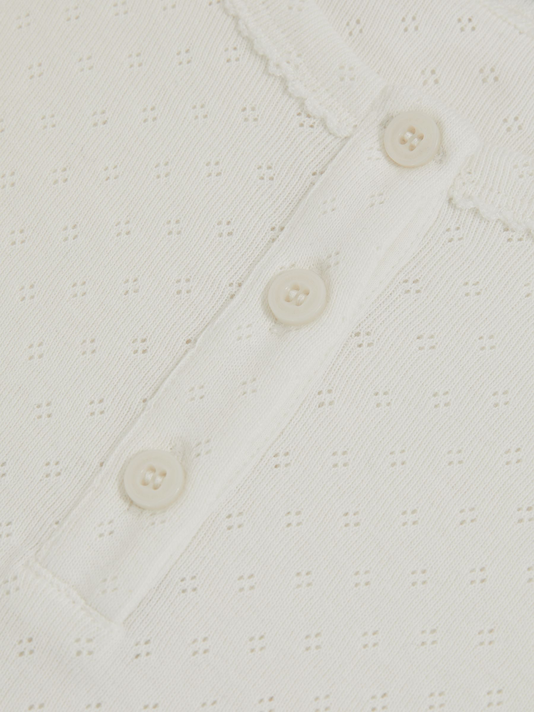 9-13 yrs Cotton Pointelle Button T-Shirt in Ivory - Image 4 of 4