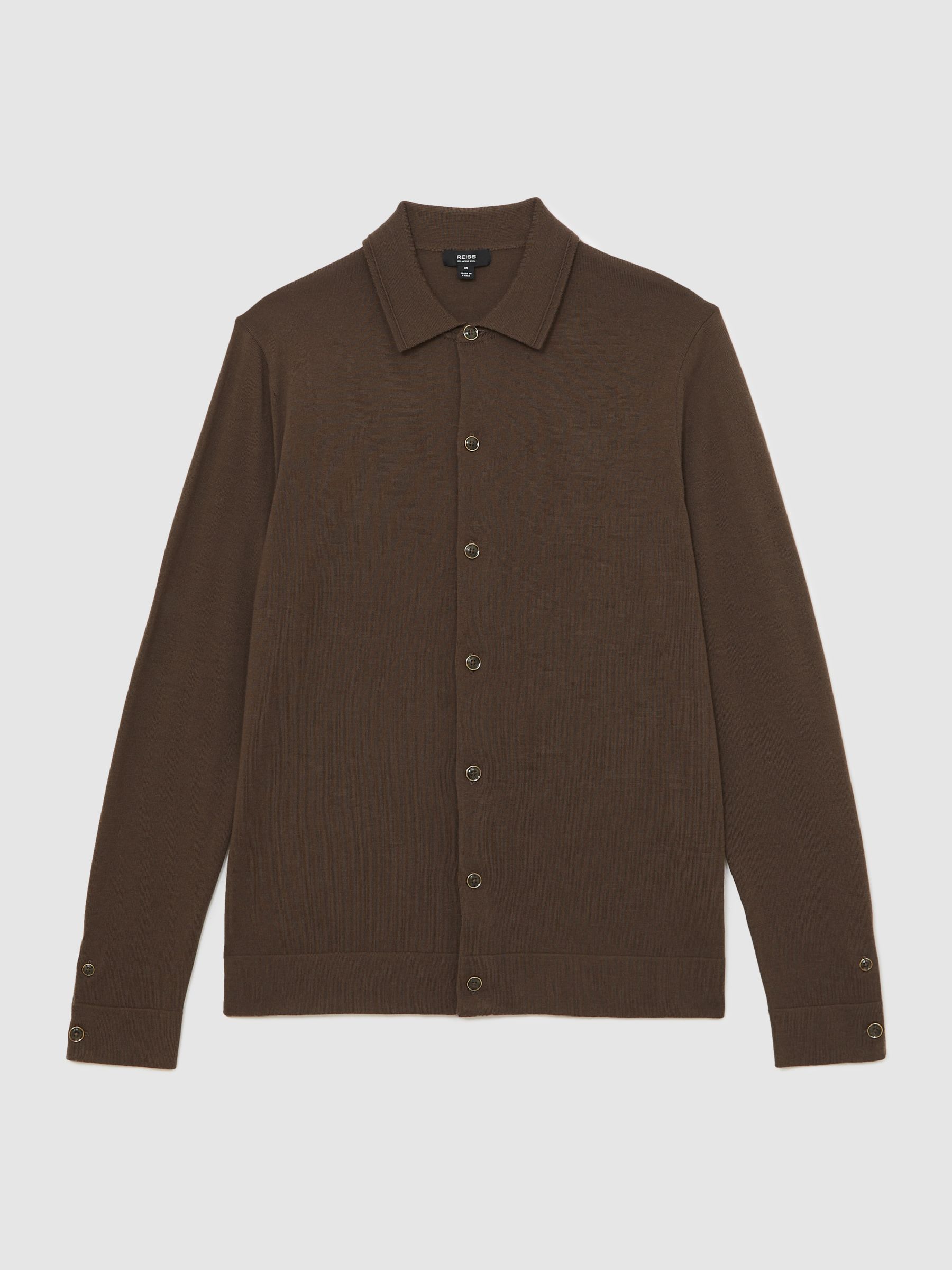 Merino Wool Button-Through Cardigan in Chocolate Brown - Image 2 of 6
