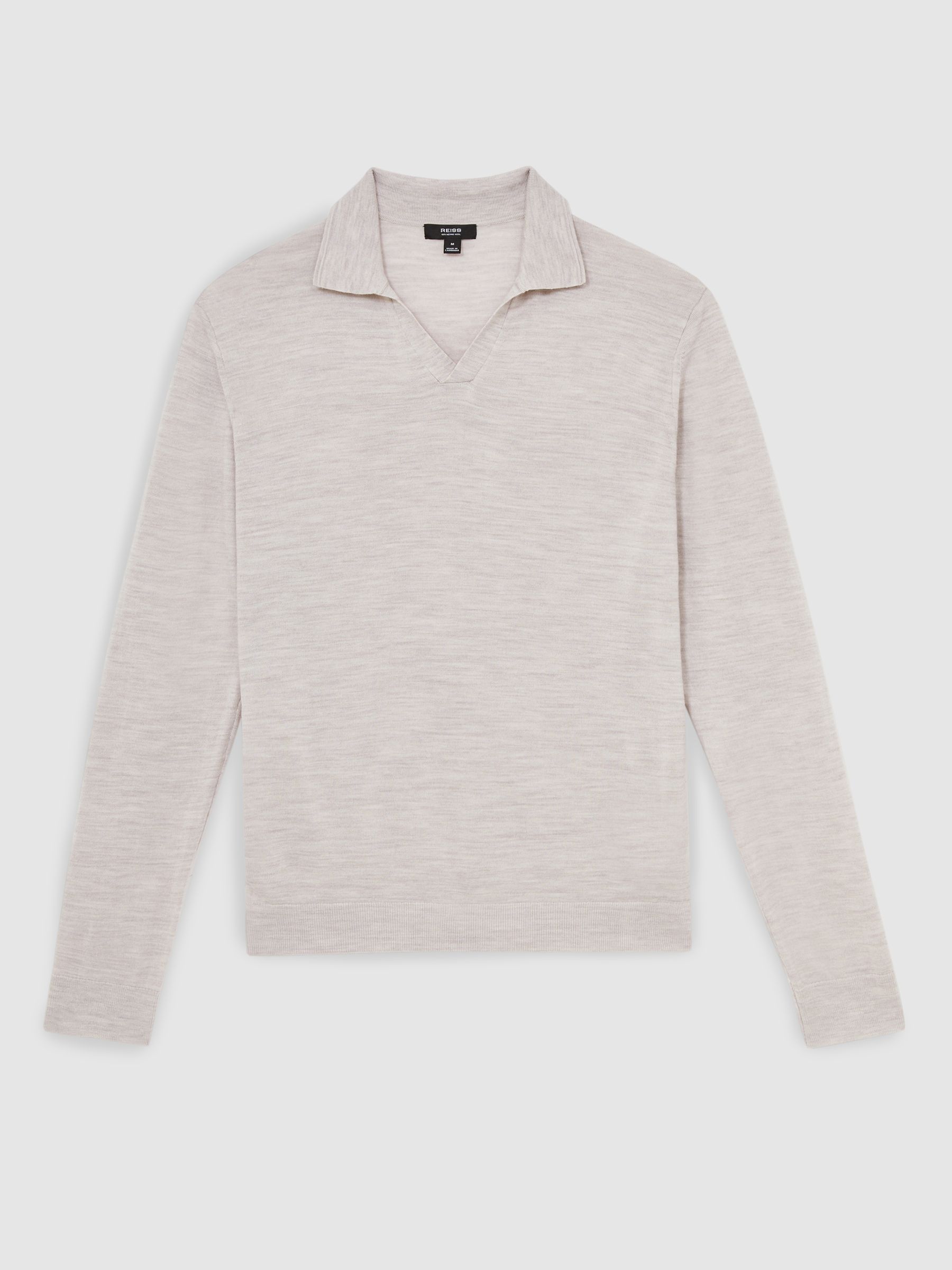 Merino Wool Open-Collar Polo Shirt in Wicker Brown Melange - Image 2 of 6