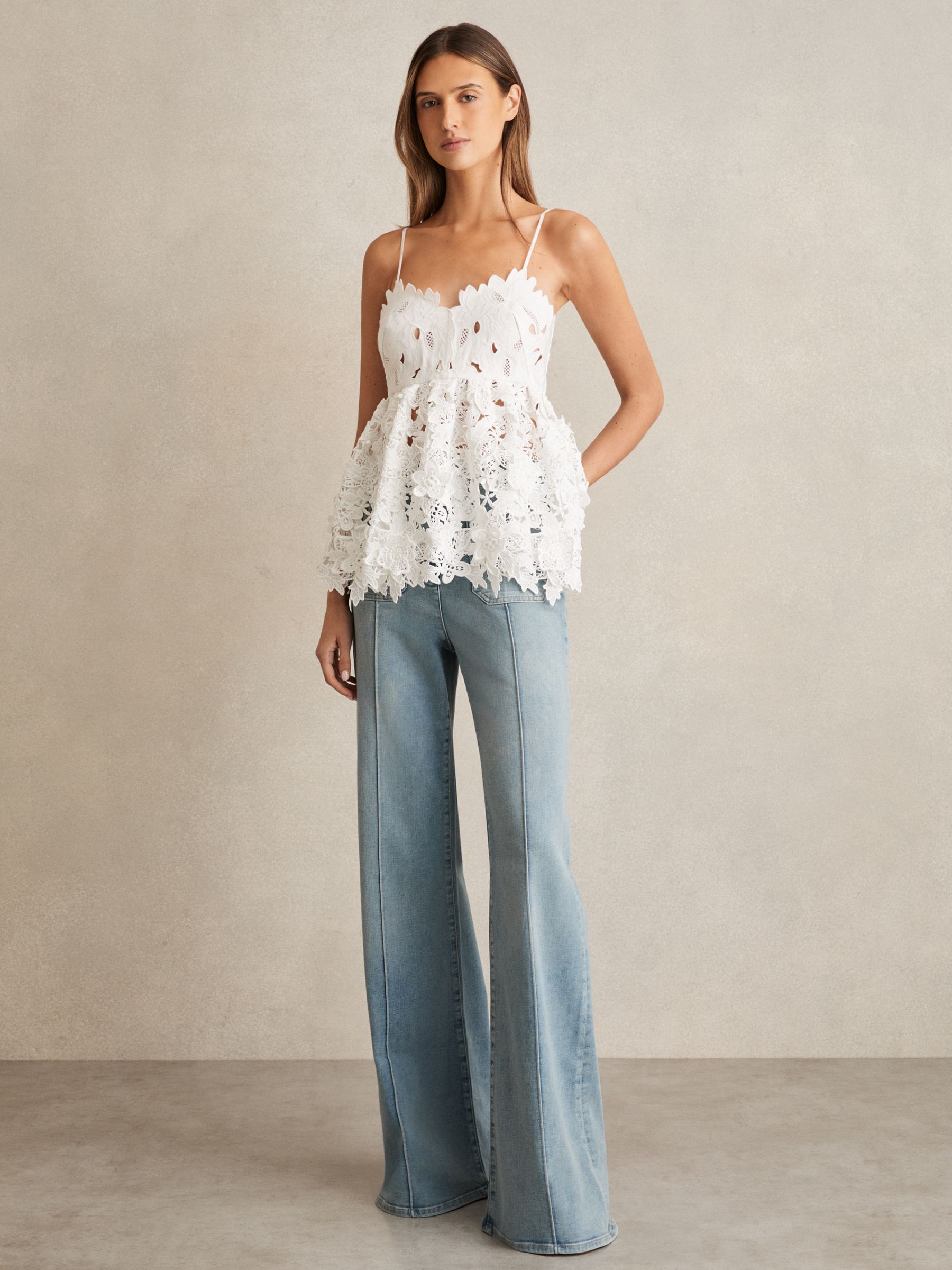 Cotton Cut Out Lace Cami Top in Ivory - Image 4 of 6