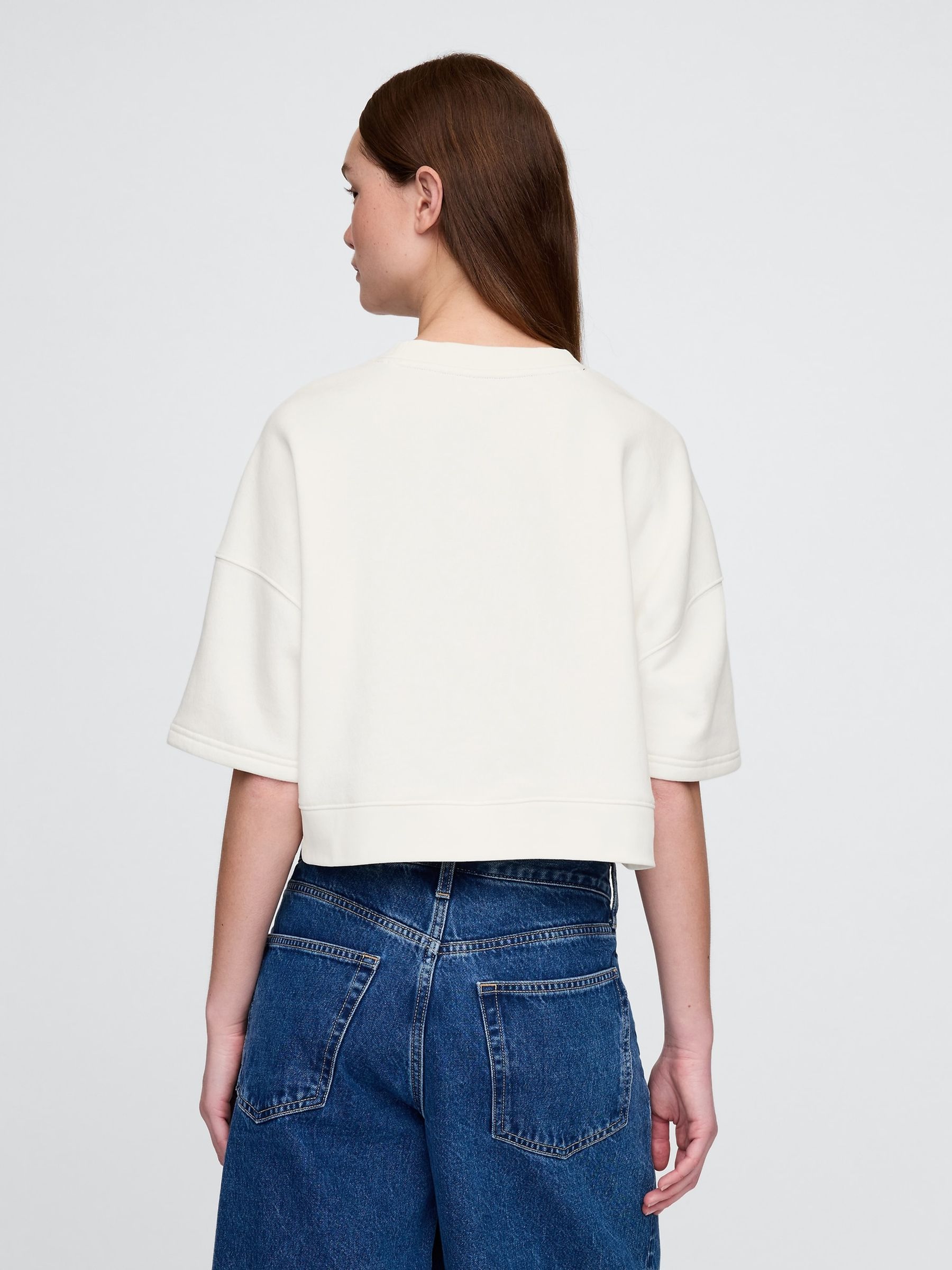 White VintageSoft Cropped Elbow-Sleeve Sweatshirt - Image 2 of 4