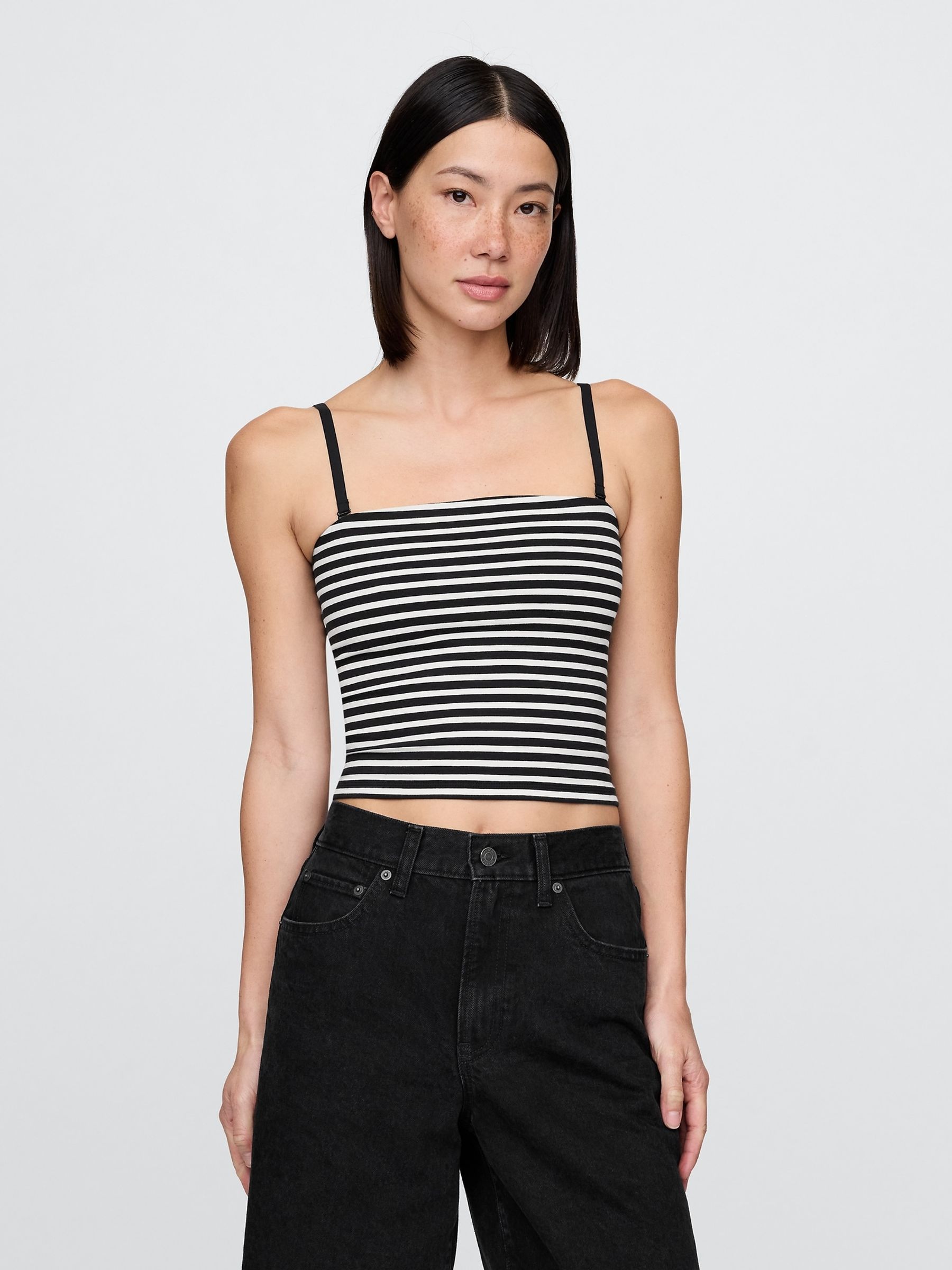 Black/White Stripe CloseKnit Cropped Tube Top - Image 1 of 4