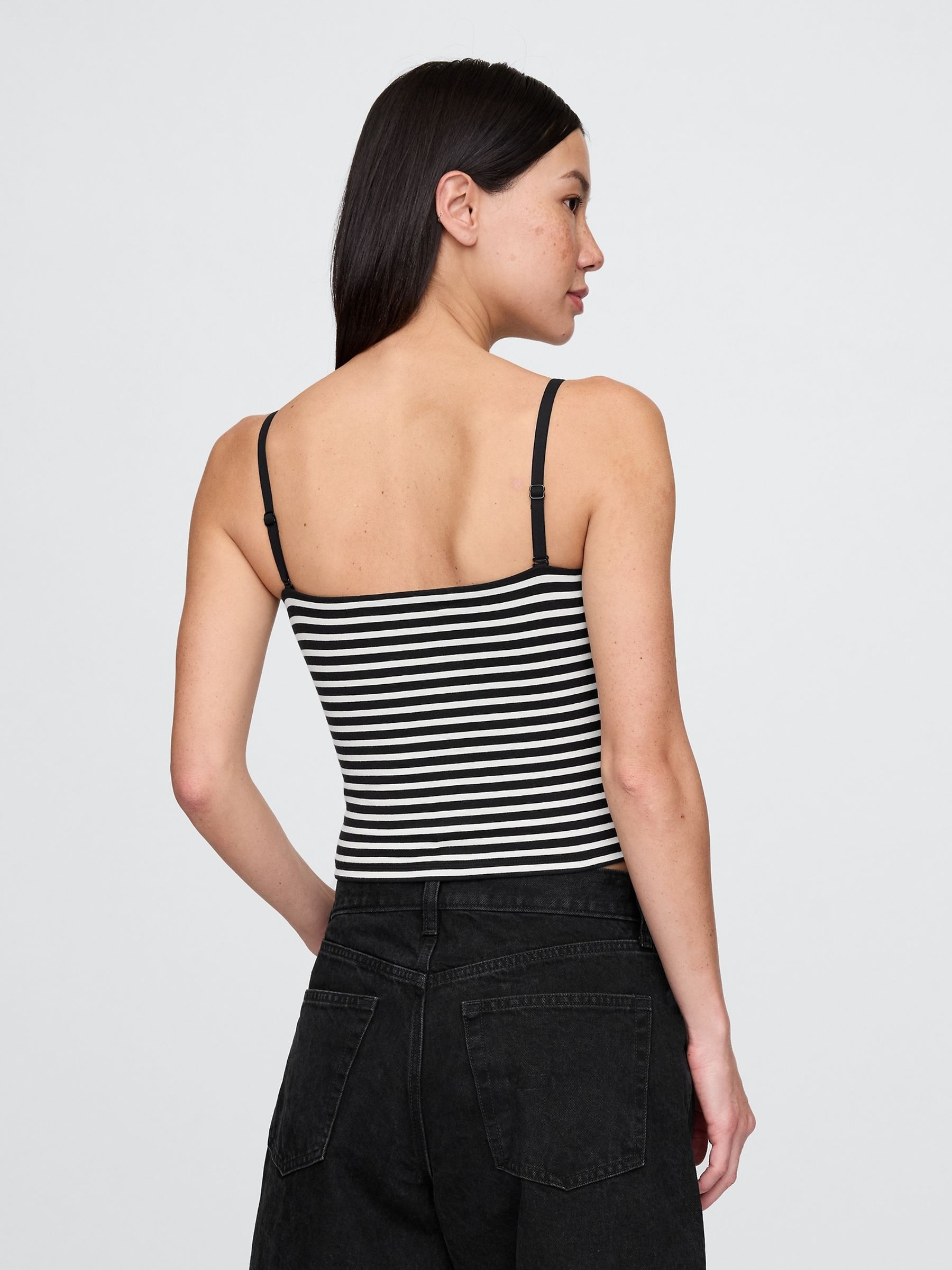 Black/White Stripe CloseKnit Cropped Tube Top - Image 2 of 4