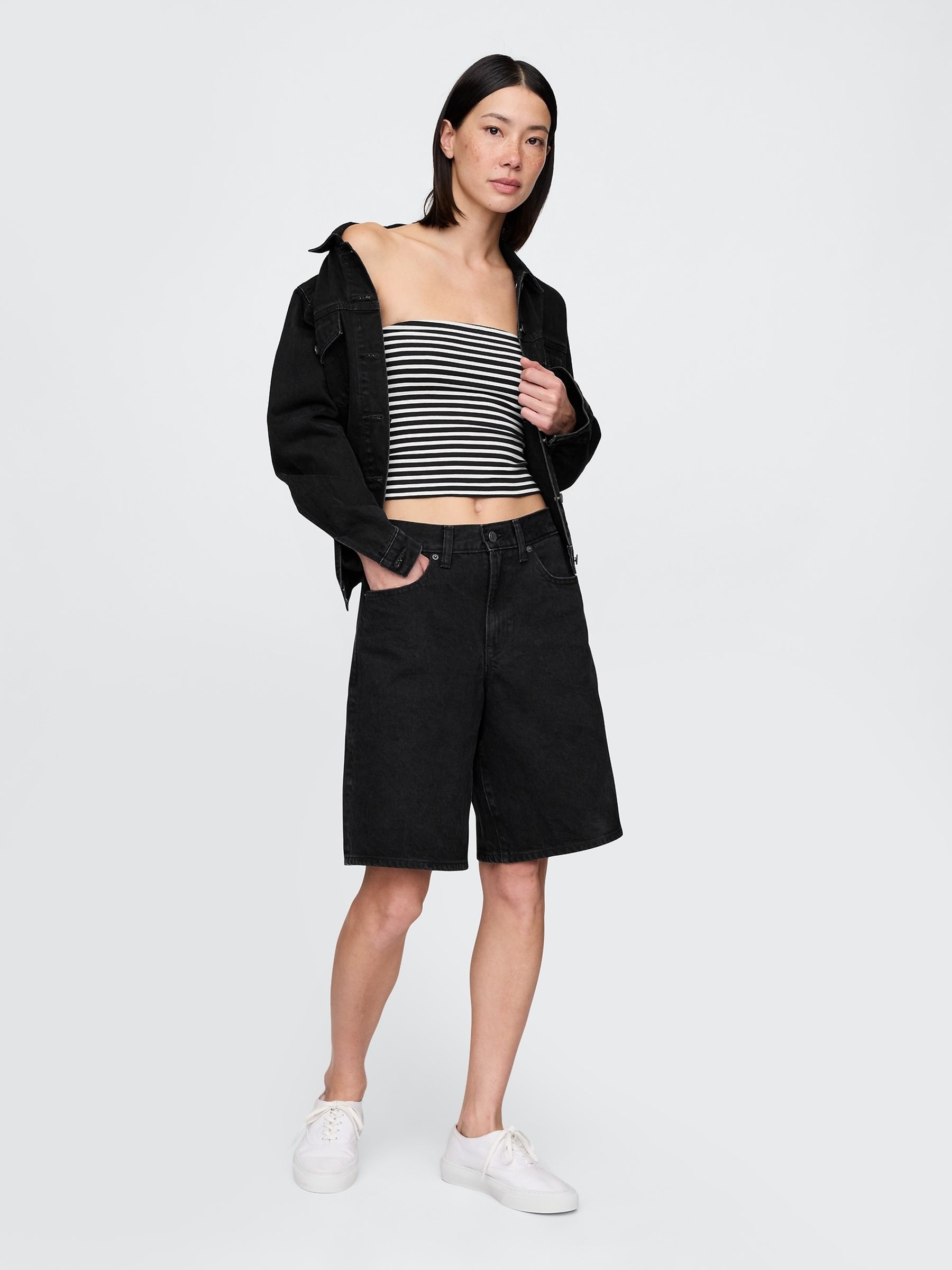 Black/White Stripe CloseKnit Cropped Tube Top - Image 3 of 4