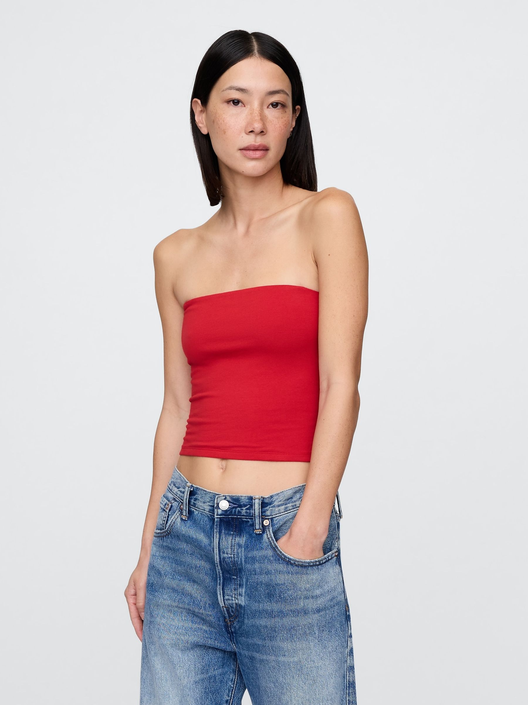 Red CloseKnit Cropped Tube Top - Image 1 of 4