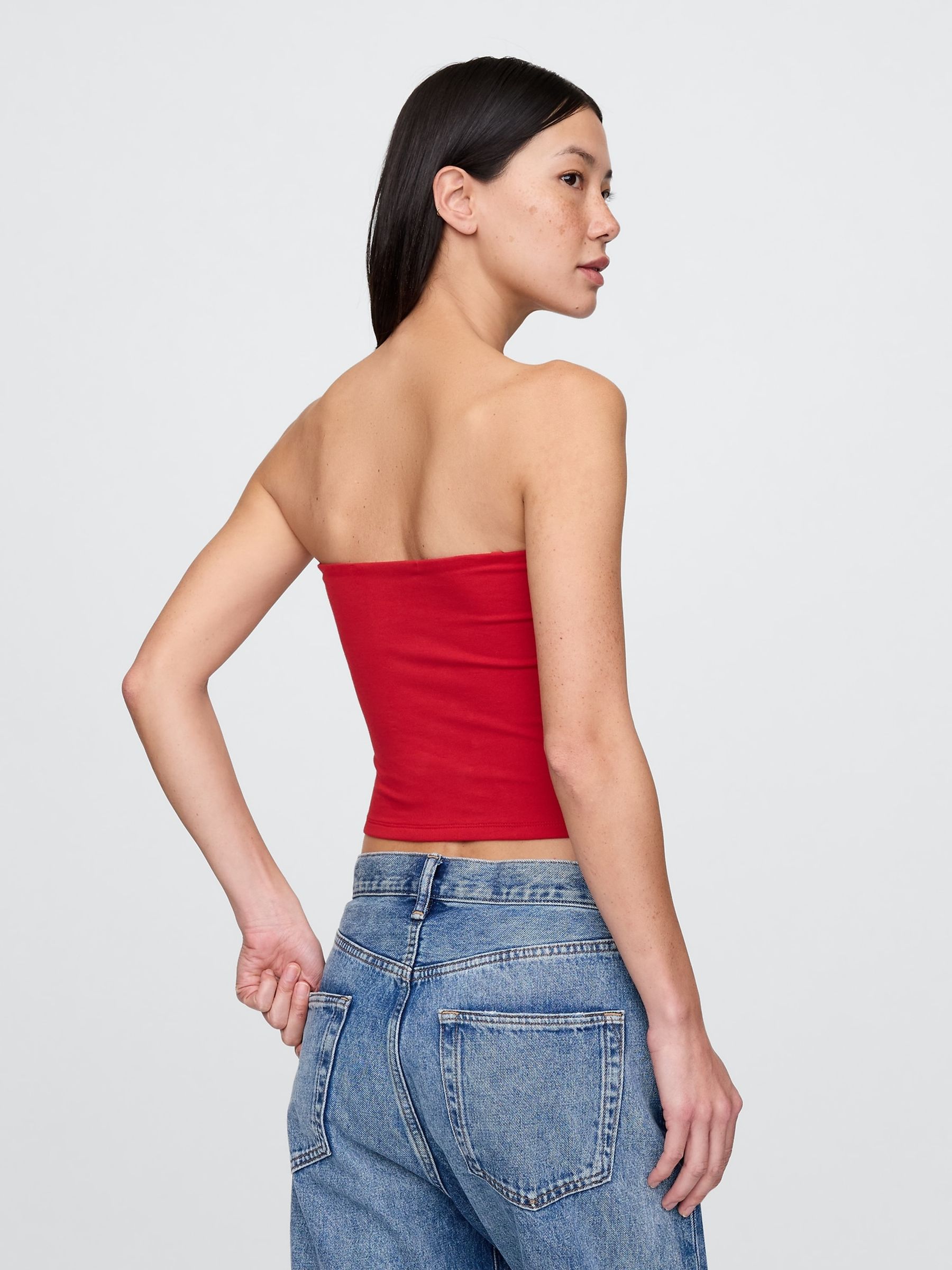 Red CloseKnit Cropped Tube Top - Image 2 of 4
