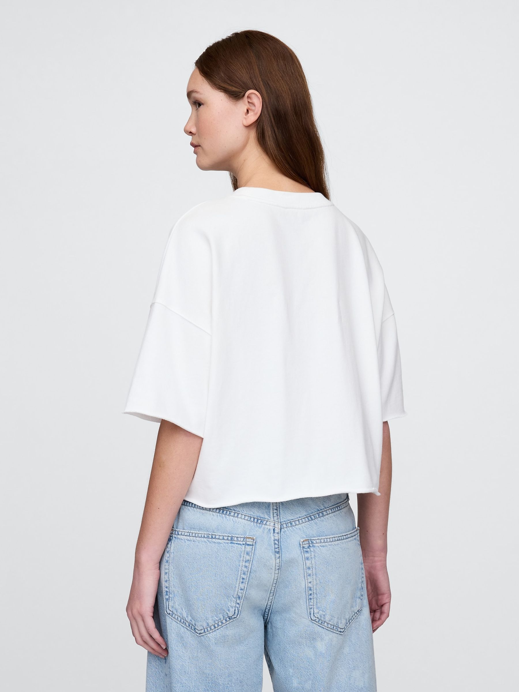 White French Terry Cropped Rolled Hem Sweatshirt - Image 2 of 5