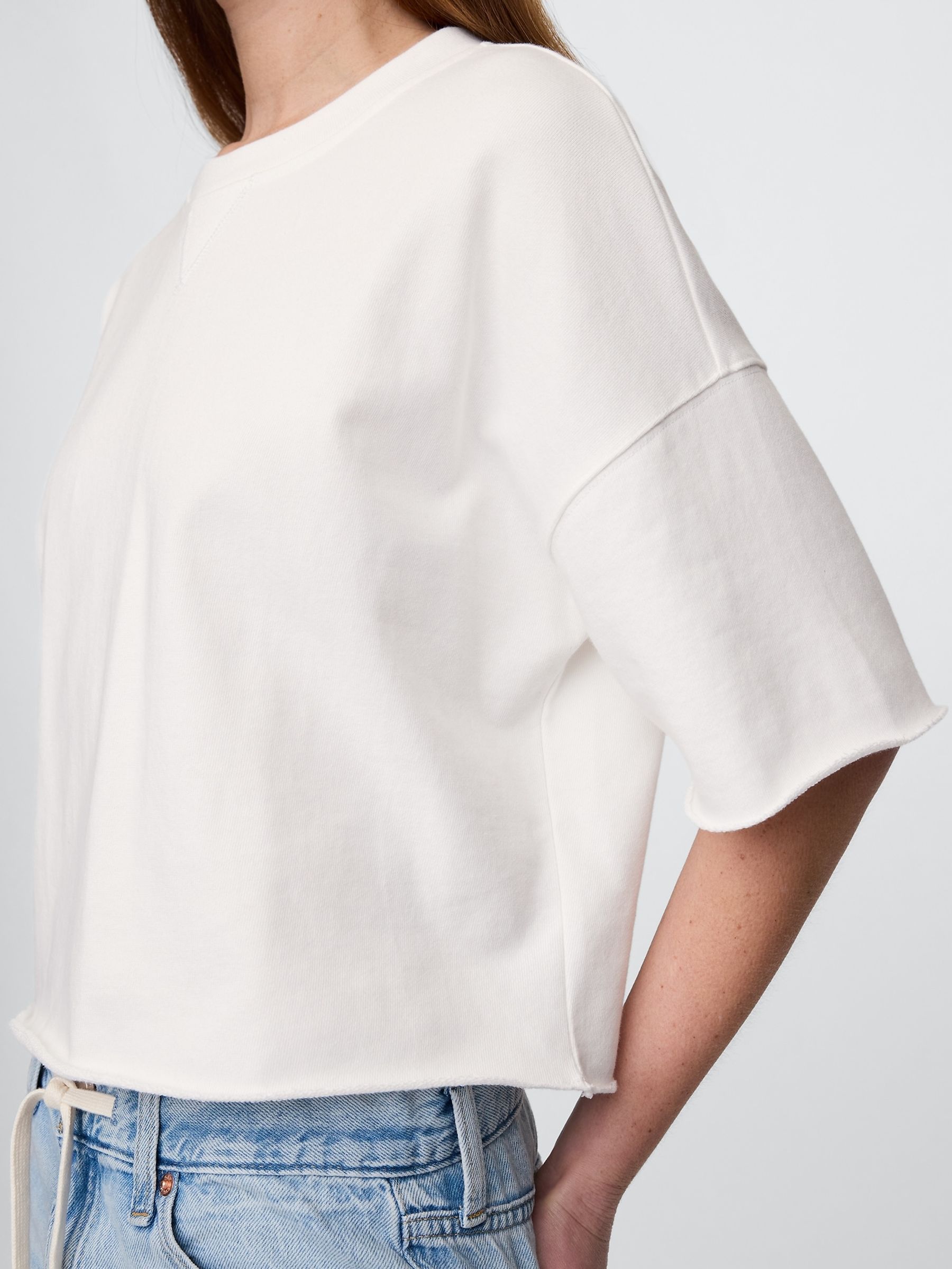 White French Terry Cropped Rolled Hem Sweatshirt - Image 4 of 5