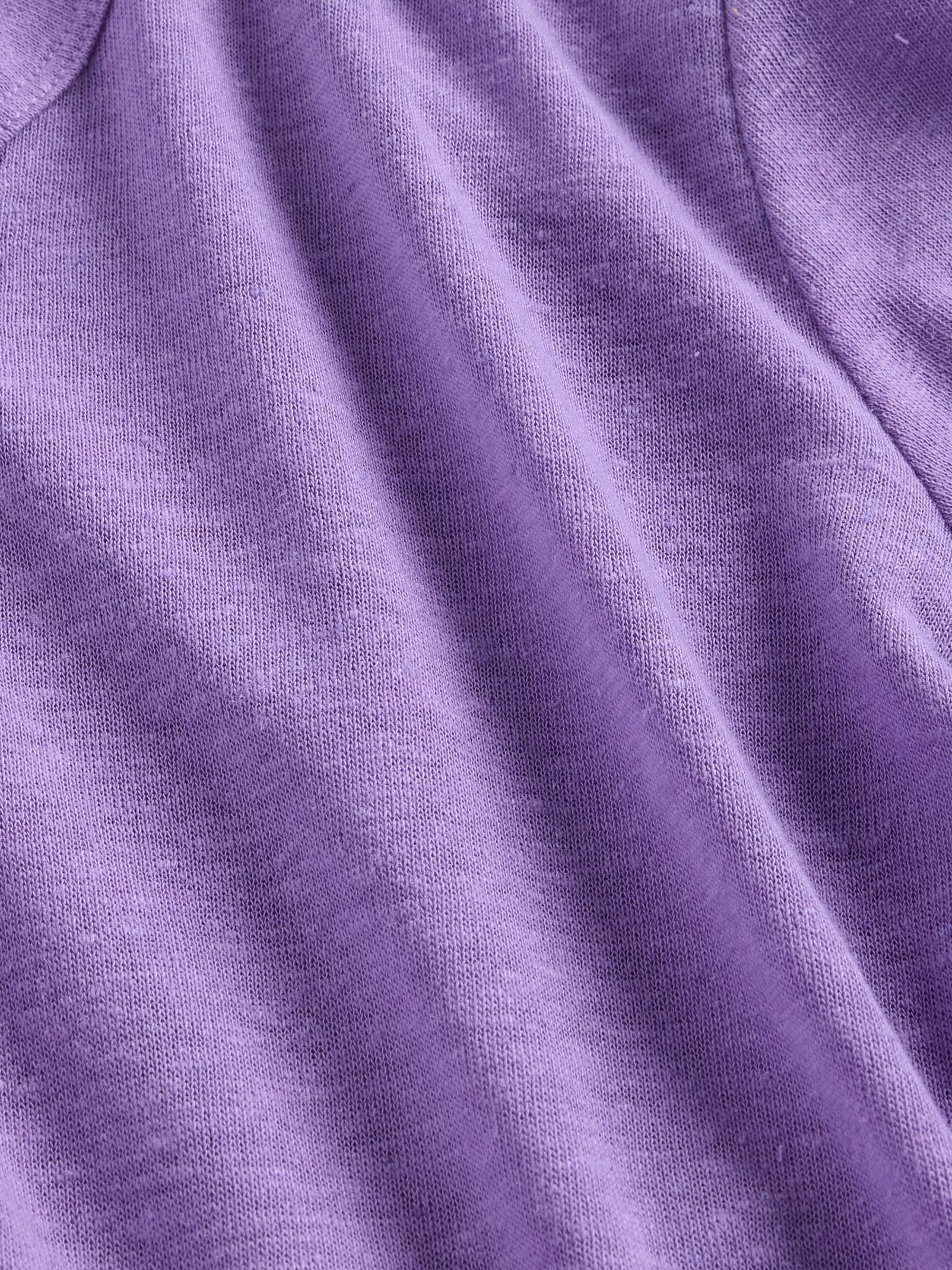 Purple Linen-Blend Cropped V Neck T-Shirt - Image 5 of 5