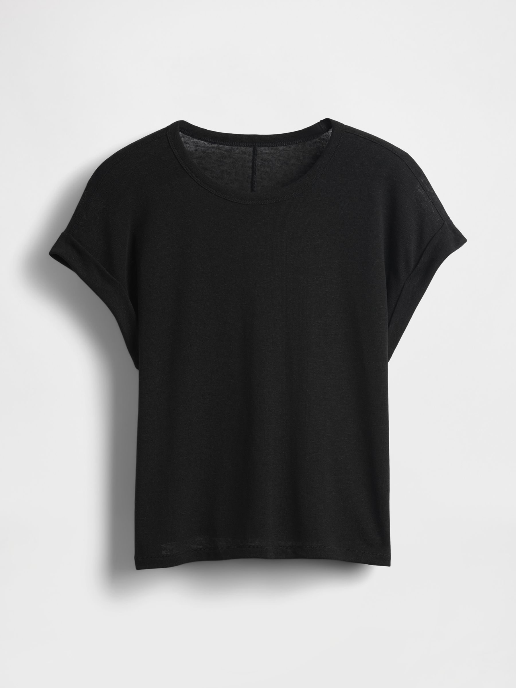 Black Linen-Blend Roll-Cuff T-Shirt - Image 4 of 4