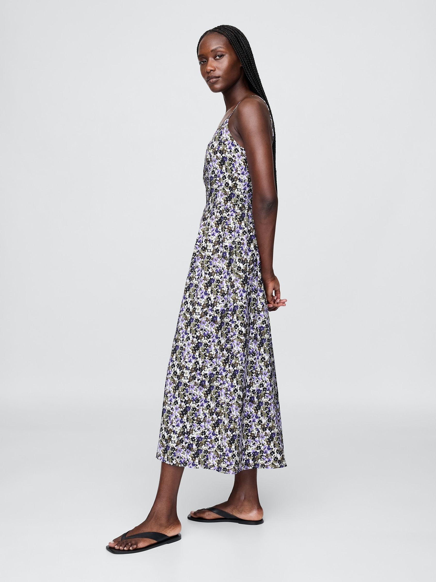 Purple Floral V-Neck Midi Dress - Image 3 of 5