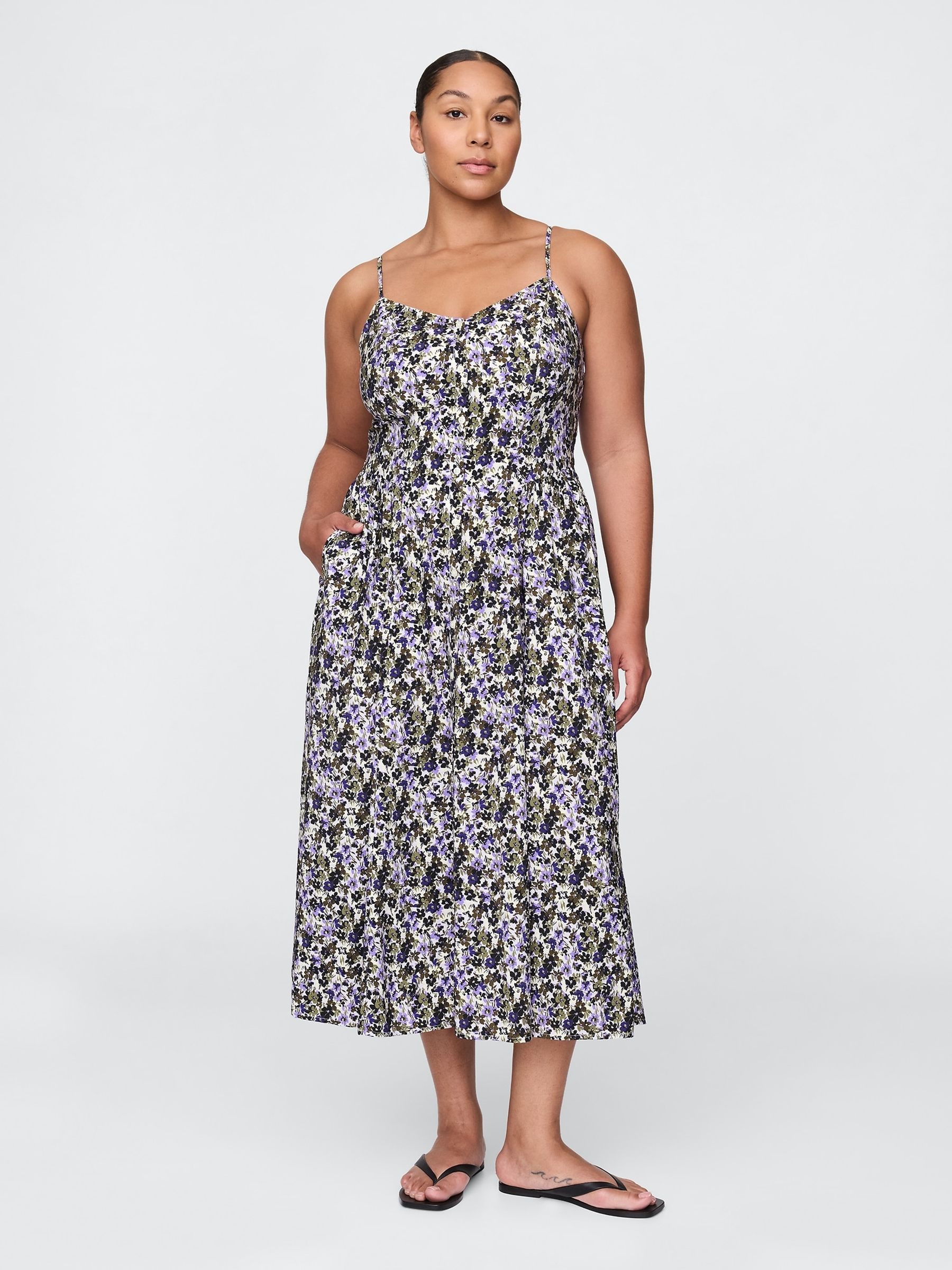 Purple Floral V-Neck Midi Dress - Image 4 of 5