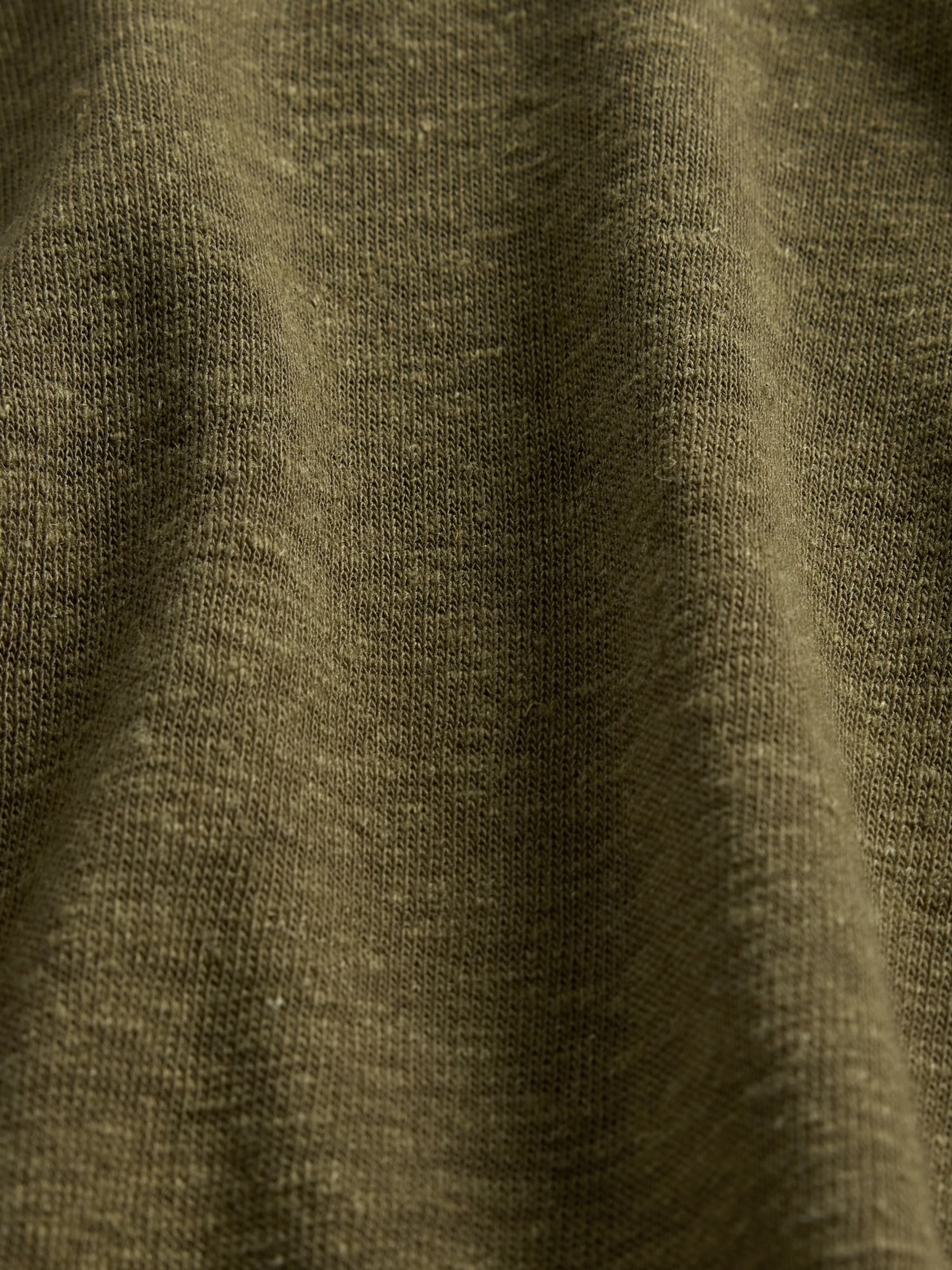 Khaki Green Linen-Blend Cropped V Neck T-Shirt - Image 5 of 5
