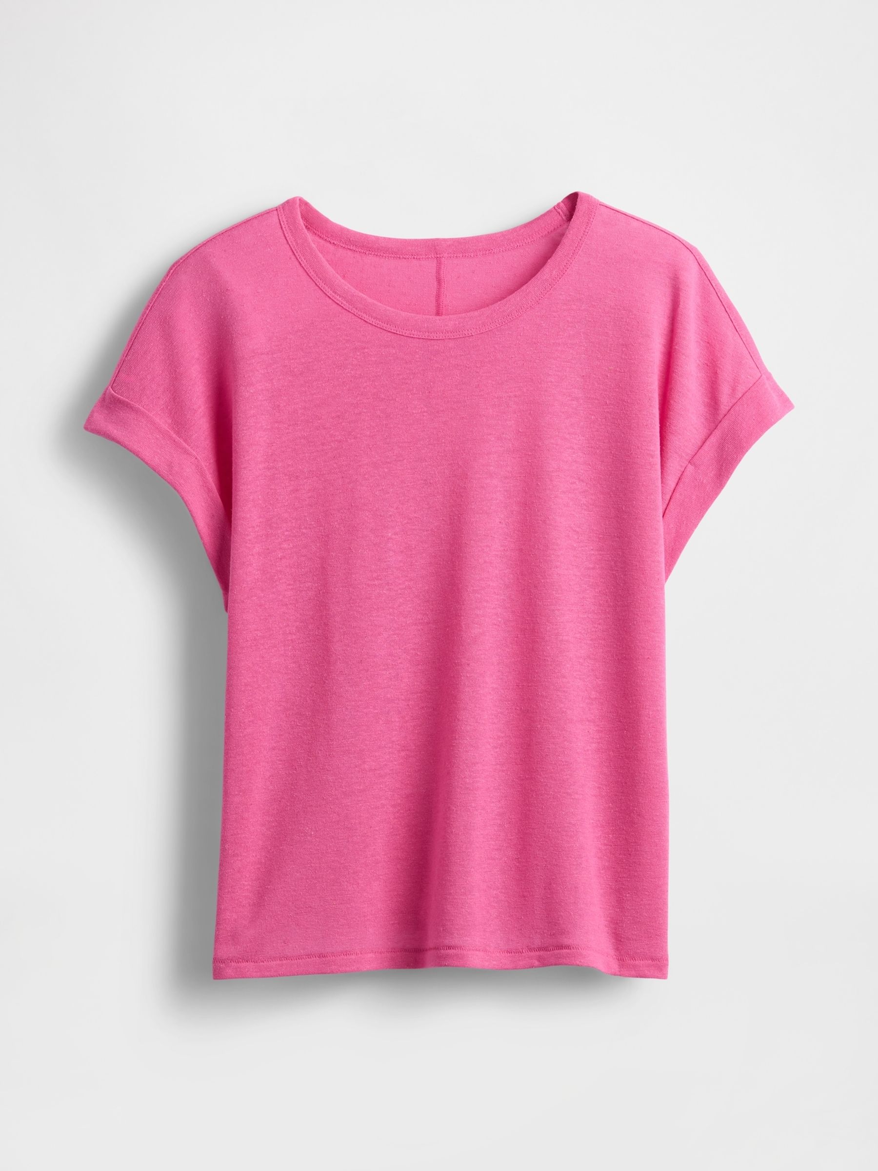 Pink Linen-Blend Roll-Cuff T-Shirt - Image 4 of 4
