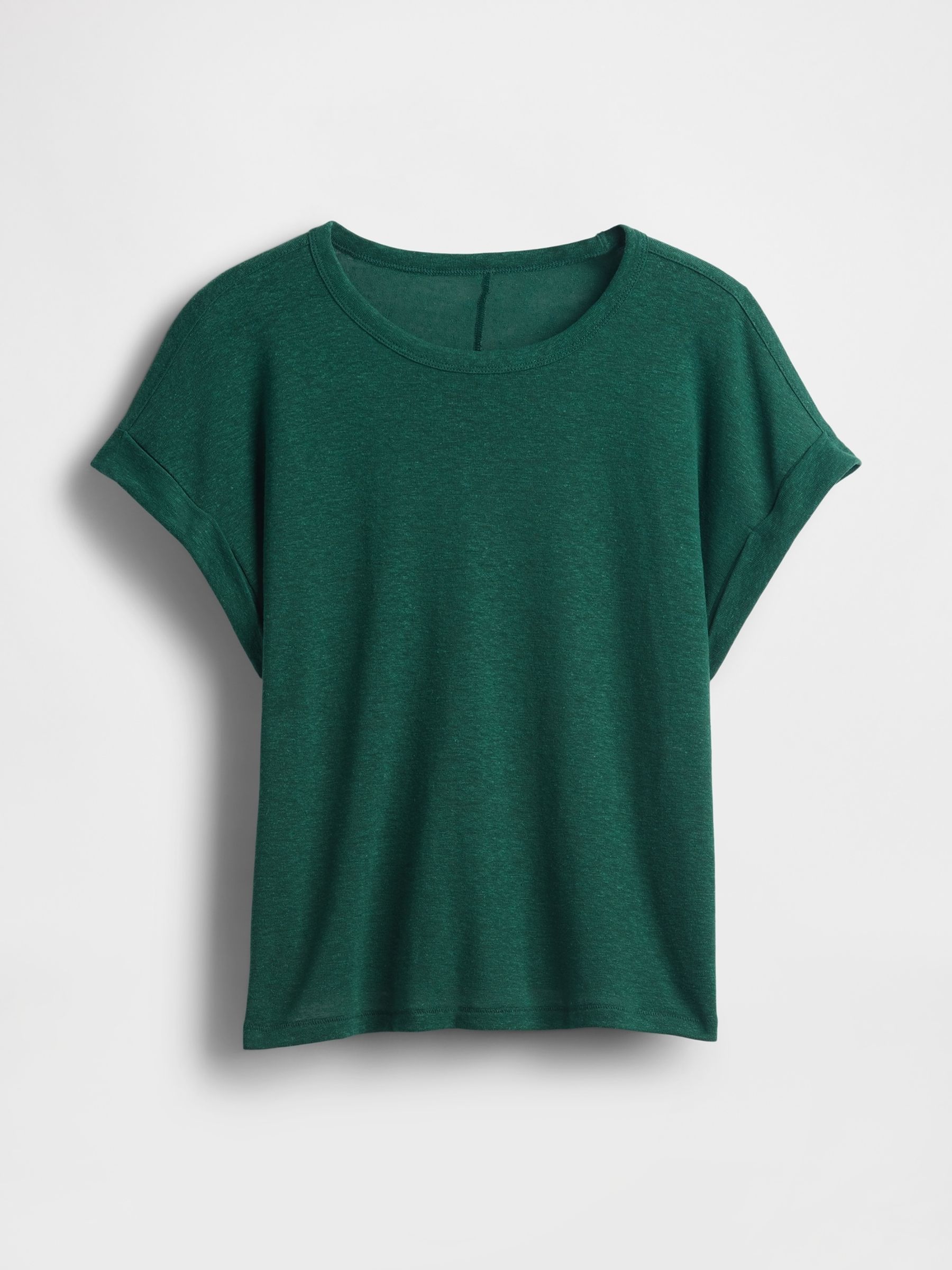 Dark Green Linen-Blend Roll-Cuff T-Shirt - Image 4 of 4