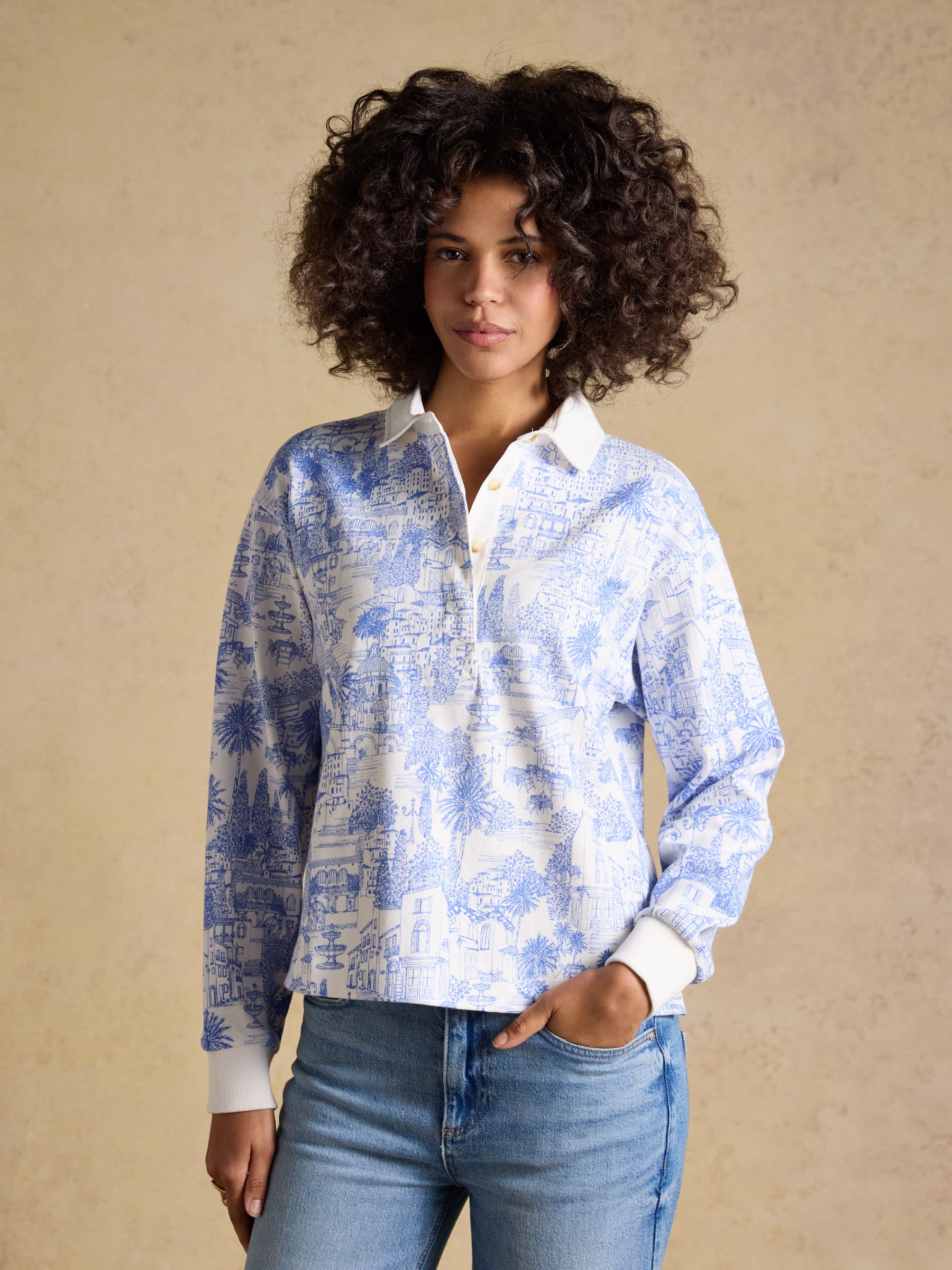 Lara Blue Toile Print Striped Rugby Shirt - Image 3 of 11