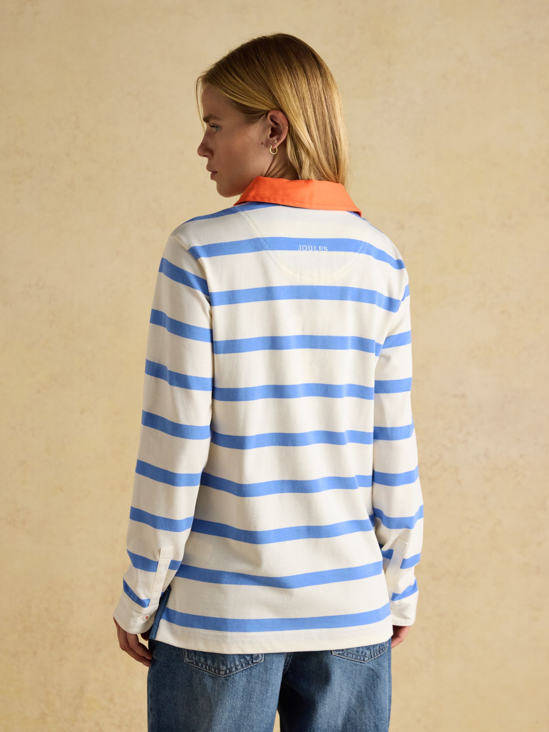 Cream & Blue Striped Jonty Fox Embroidered Cotton Rugby Shirt - Image 4 of 13