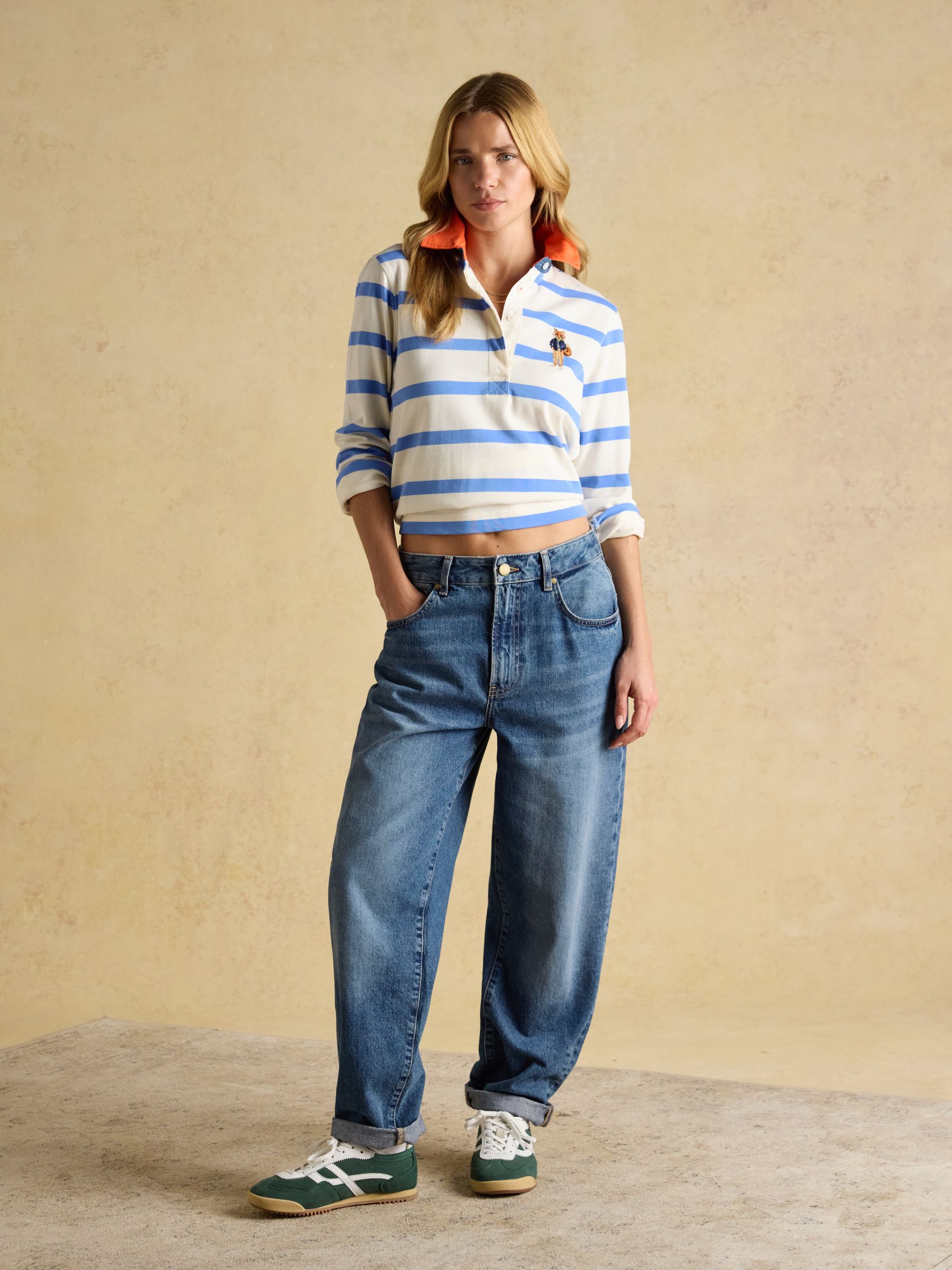 Cream & Blue Striped Jonty Fox Embroidered Cotton Rugby Shirt - Image 5 of 13