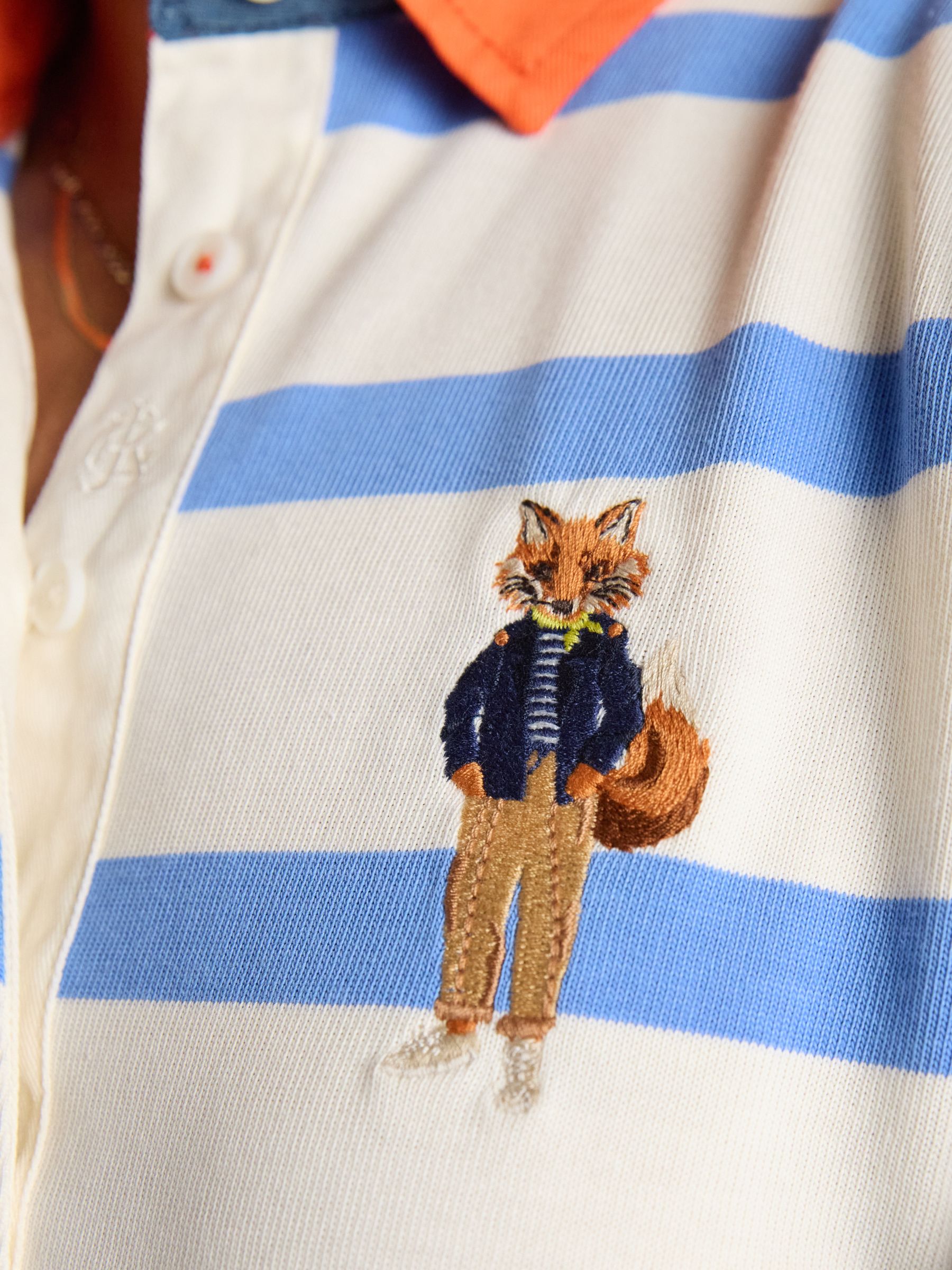 Cream & Blue Striped Jonty Fox Embroidered Cotton Rugby Shirt - Image 8 of 13