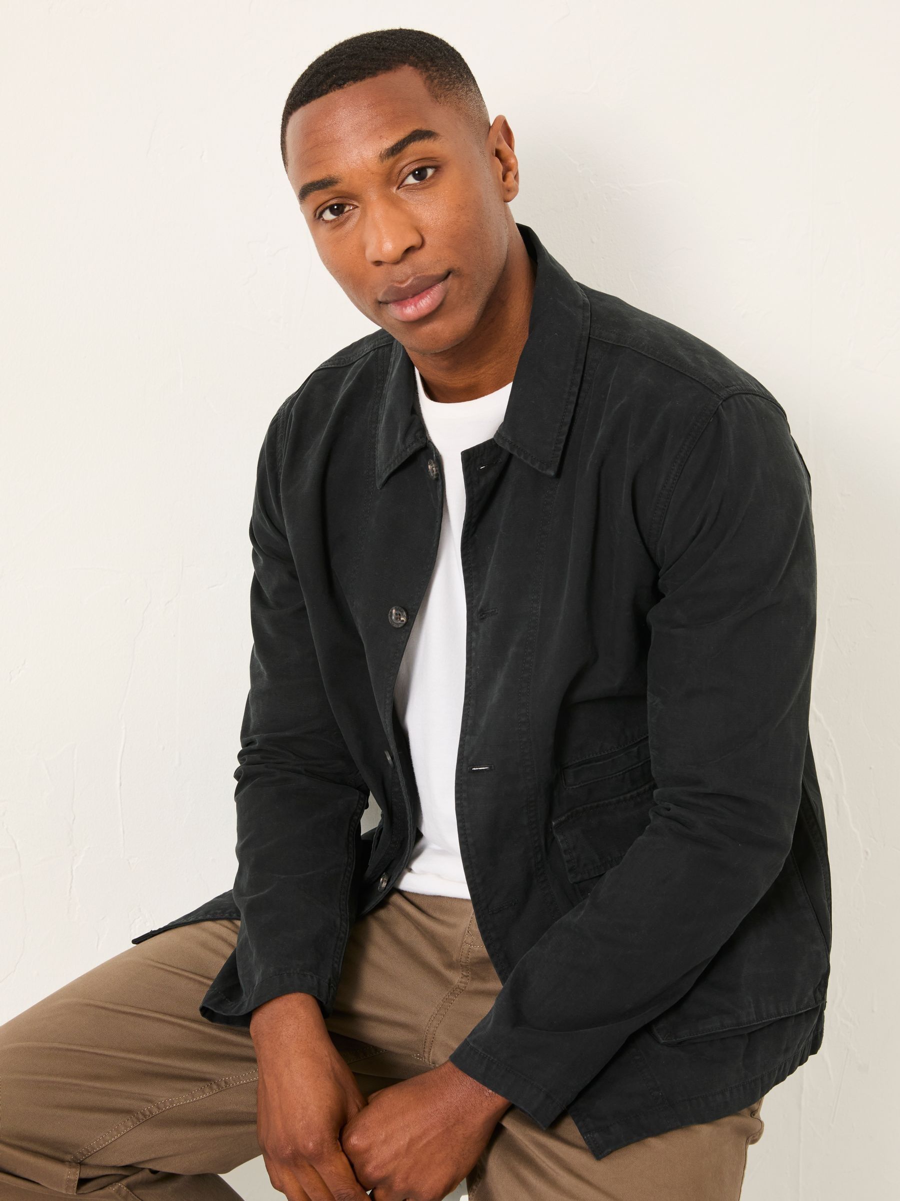 Garment Dye Worker Cotton Jacket in Washed Black | FatFace USA