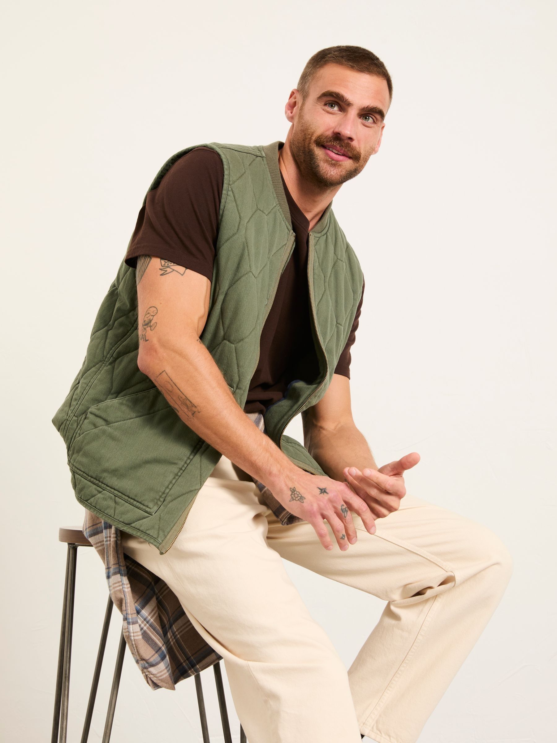 Lambourn Khaki Green Quilted Gilet | FatFace USA