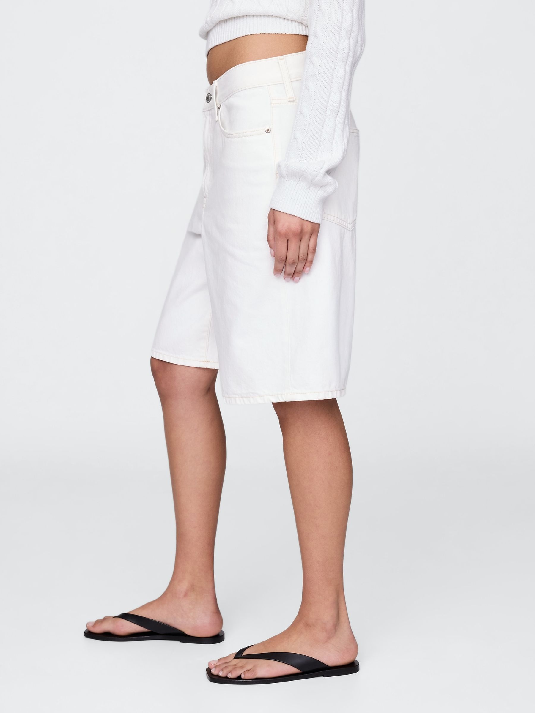White 11"" Mid Rise UltraSoft Longline Denim Shorts - Image 3 of 5