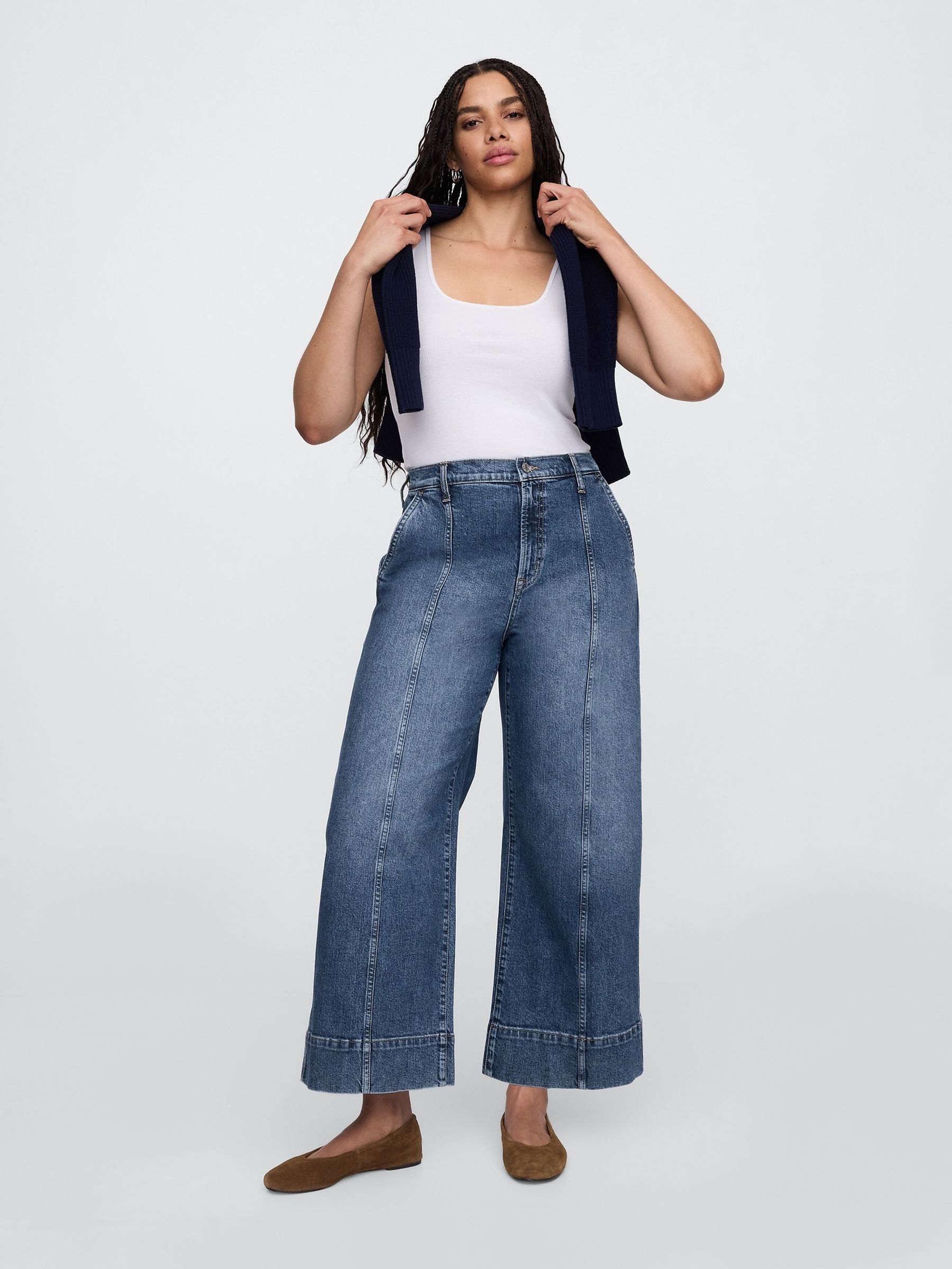 Blue Wide-Leg Cropped Jeans - Image 5 of 6