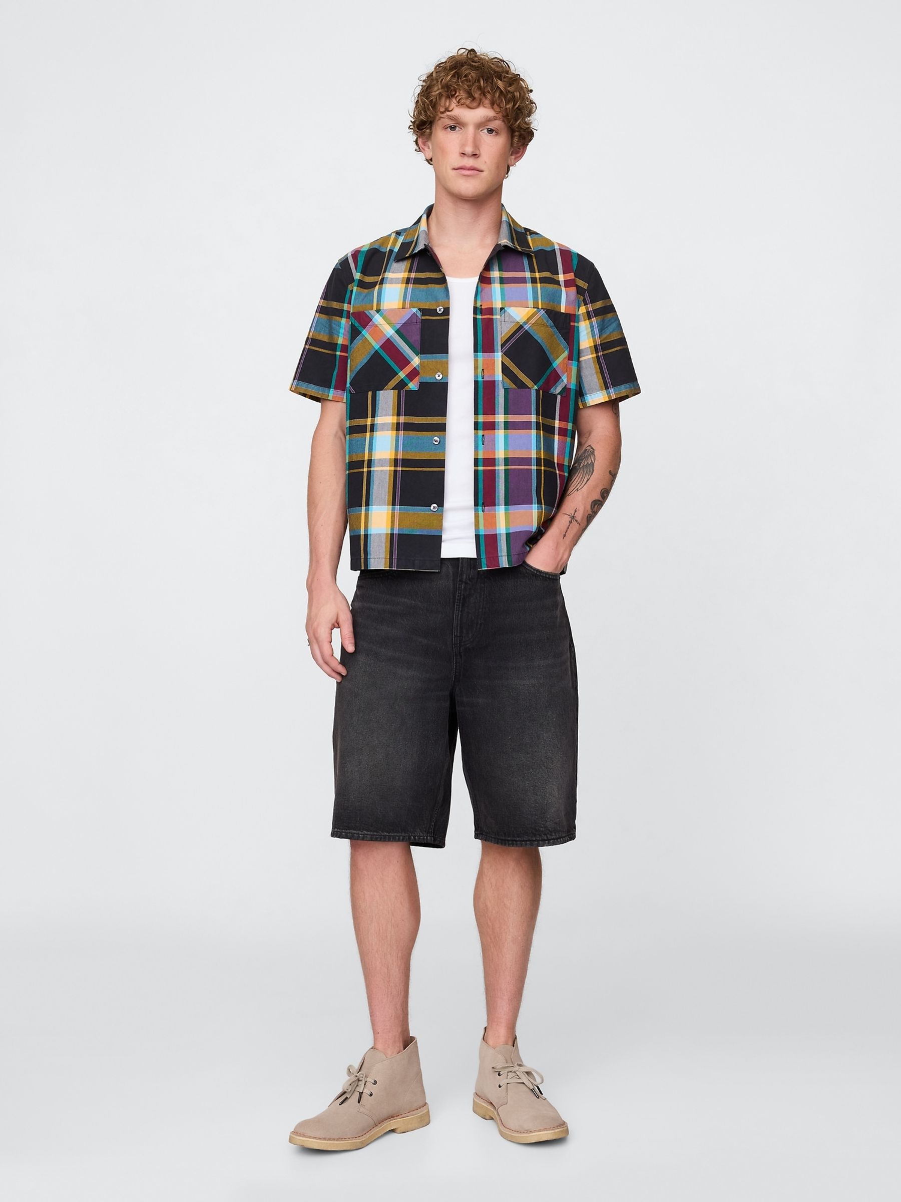 Black/Yellow Check Mixed Check Oxford Short Sleeve Shirt - Image 3 of 5