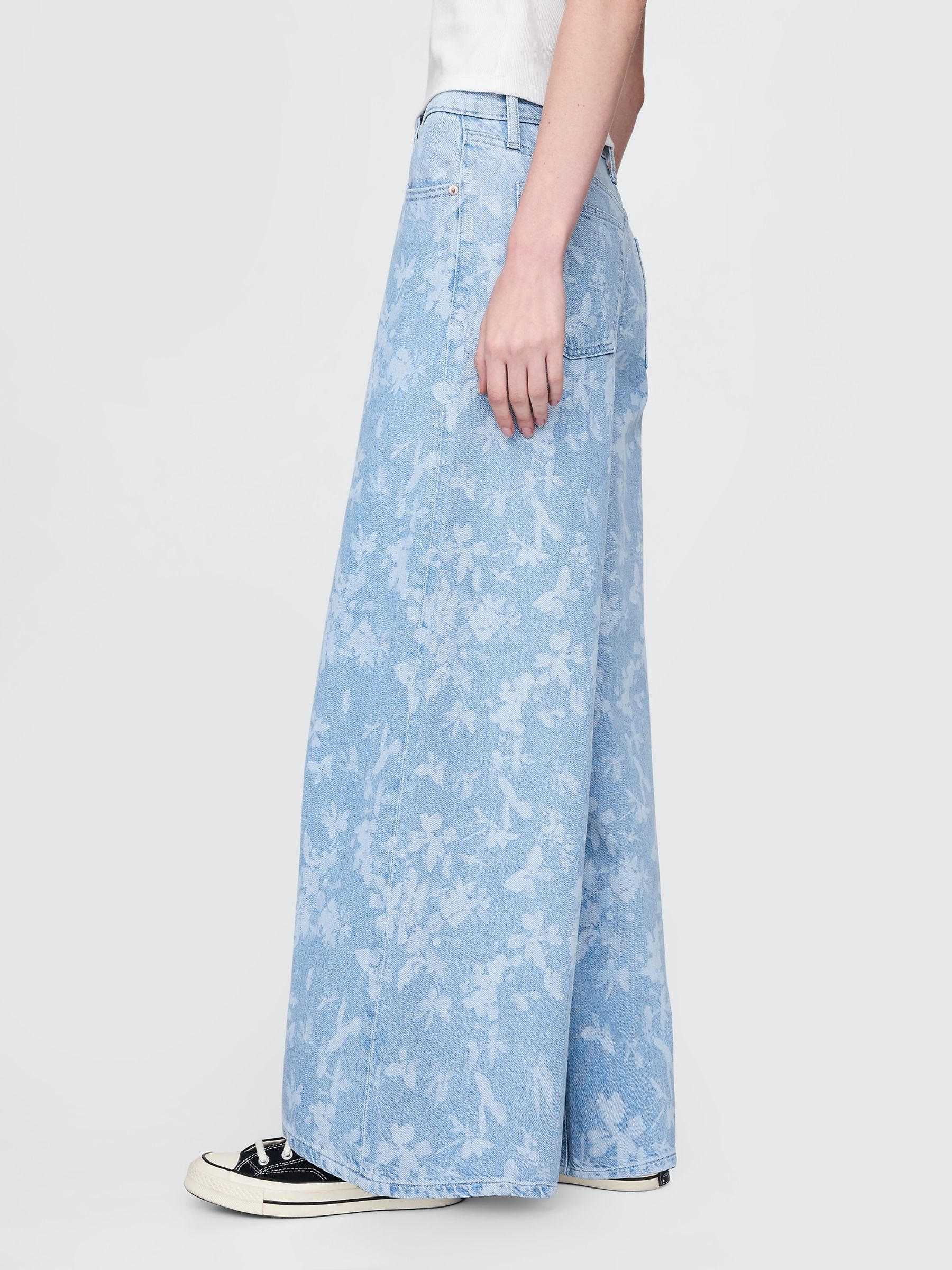 Blue Floral Mid Waisted UltraSoft Baggy Jeans - Image 3 of 6