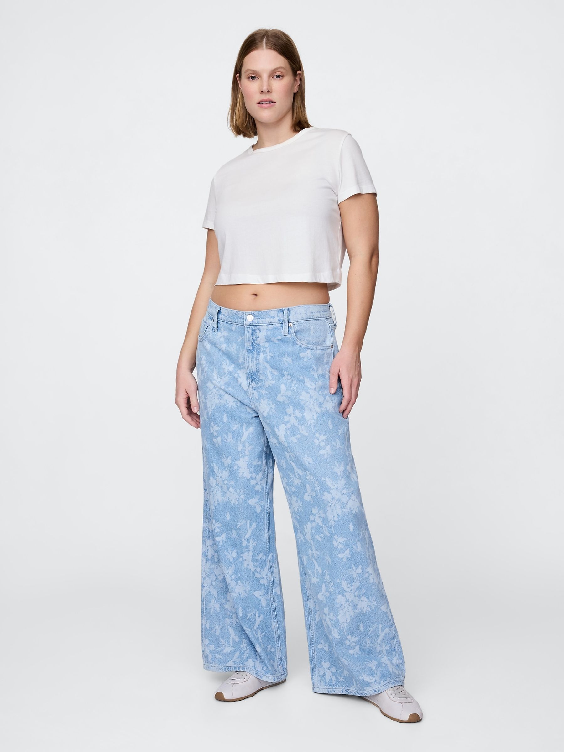 Blue Floral Mid Waisted UltraSoft Baggy Jeans - Image 4 of 6