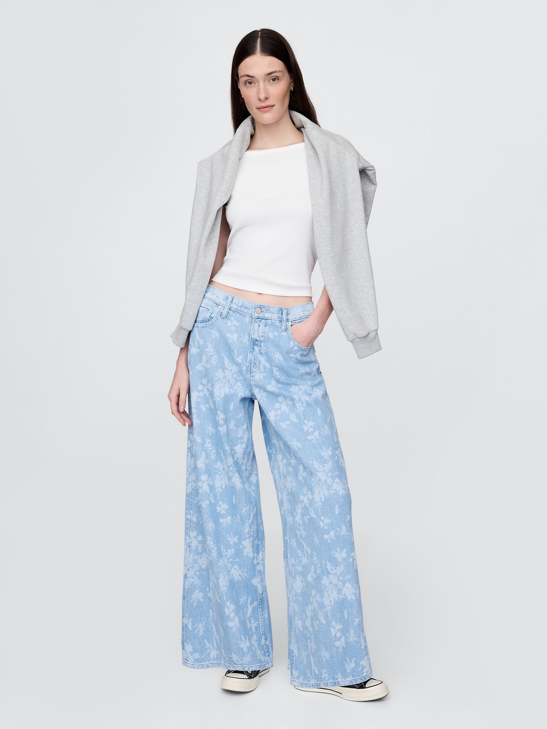Blue Floral Mid Waisted UltraSoft Baggy Jeans - Image 5 of 6