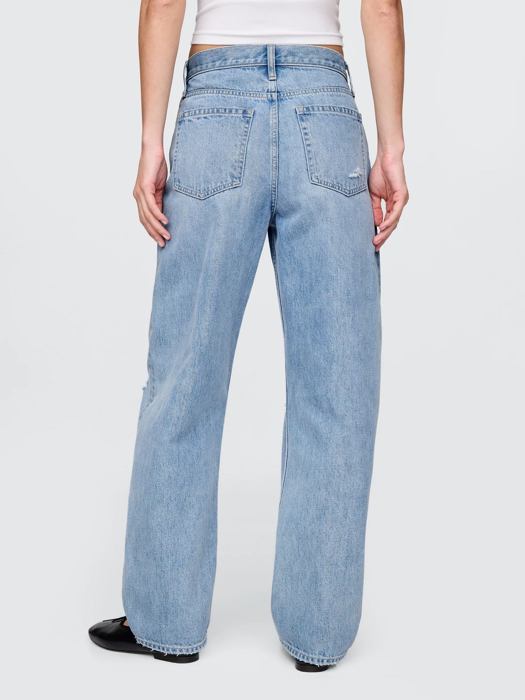 Blue Distressed High Waisted Barrel Jeans - Image 2 of 8