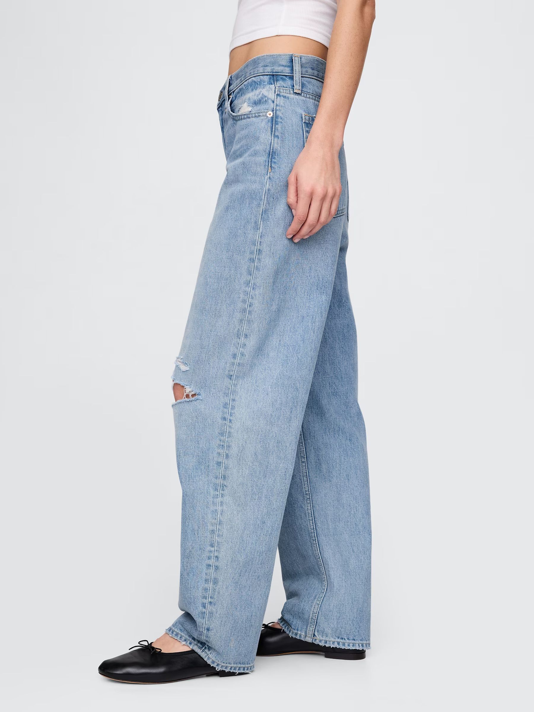 Blue Distressed High Waisted Barrel Jeans - Image 3 of 8