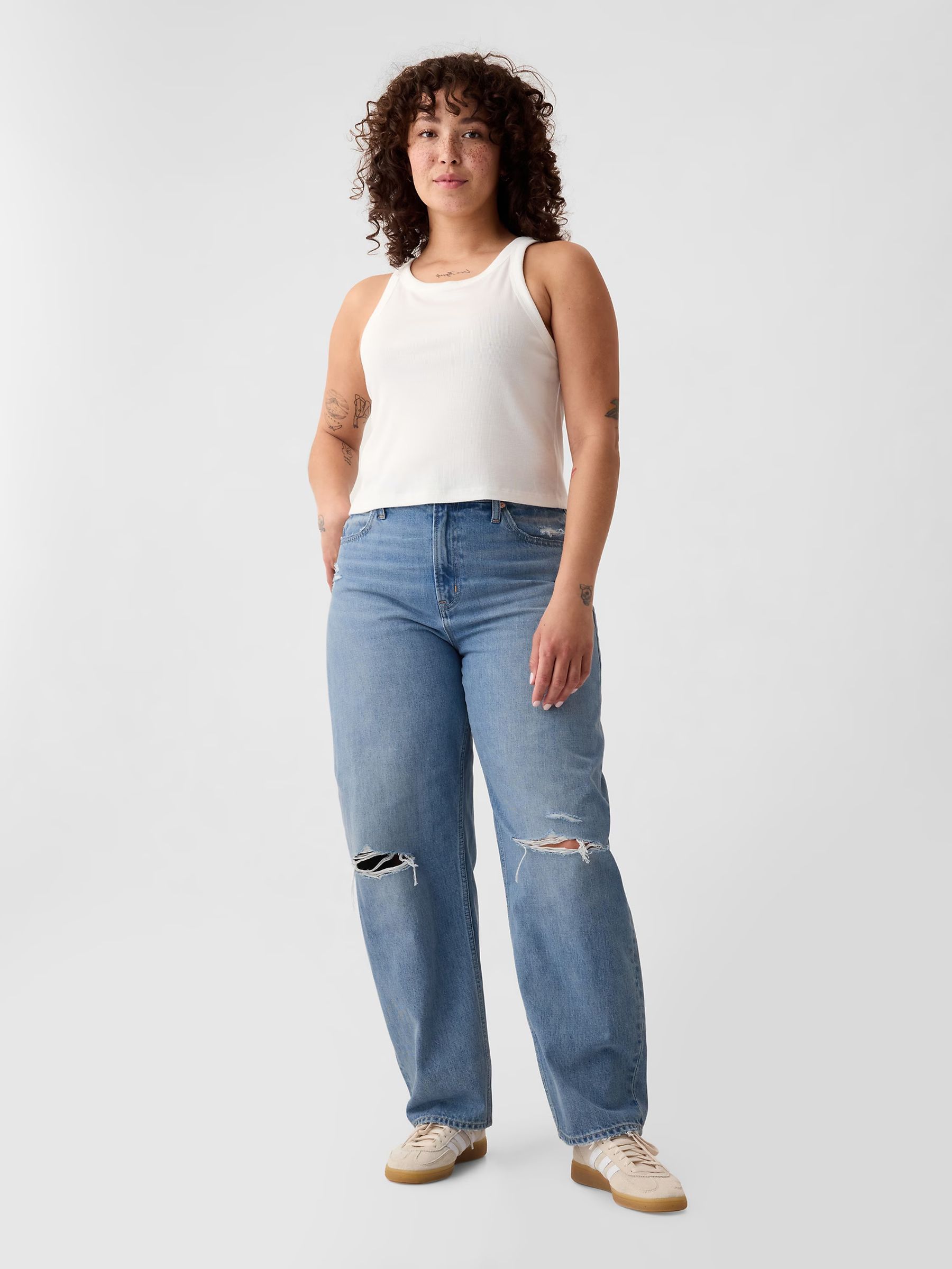 Blue Distressed High Waisted Barrel Jeans - Image 5 of 8