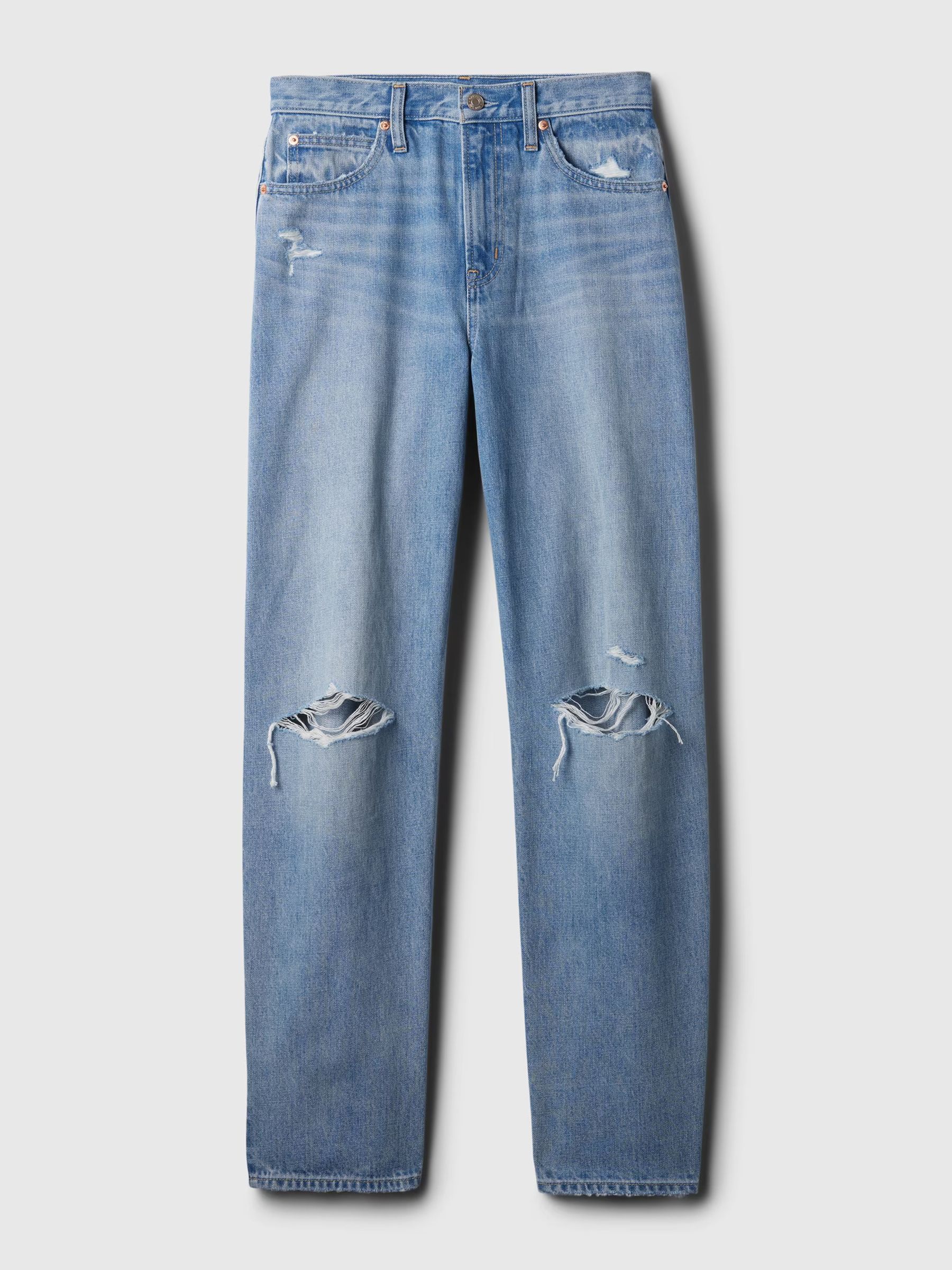 Blue Distressed High Waisted Barrel Jeans - Image 7 of 8