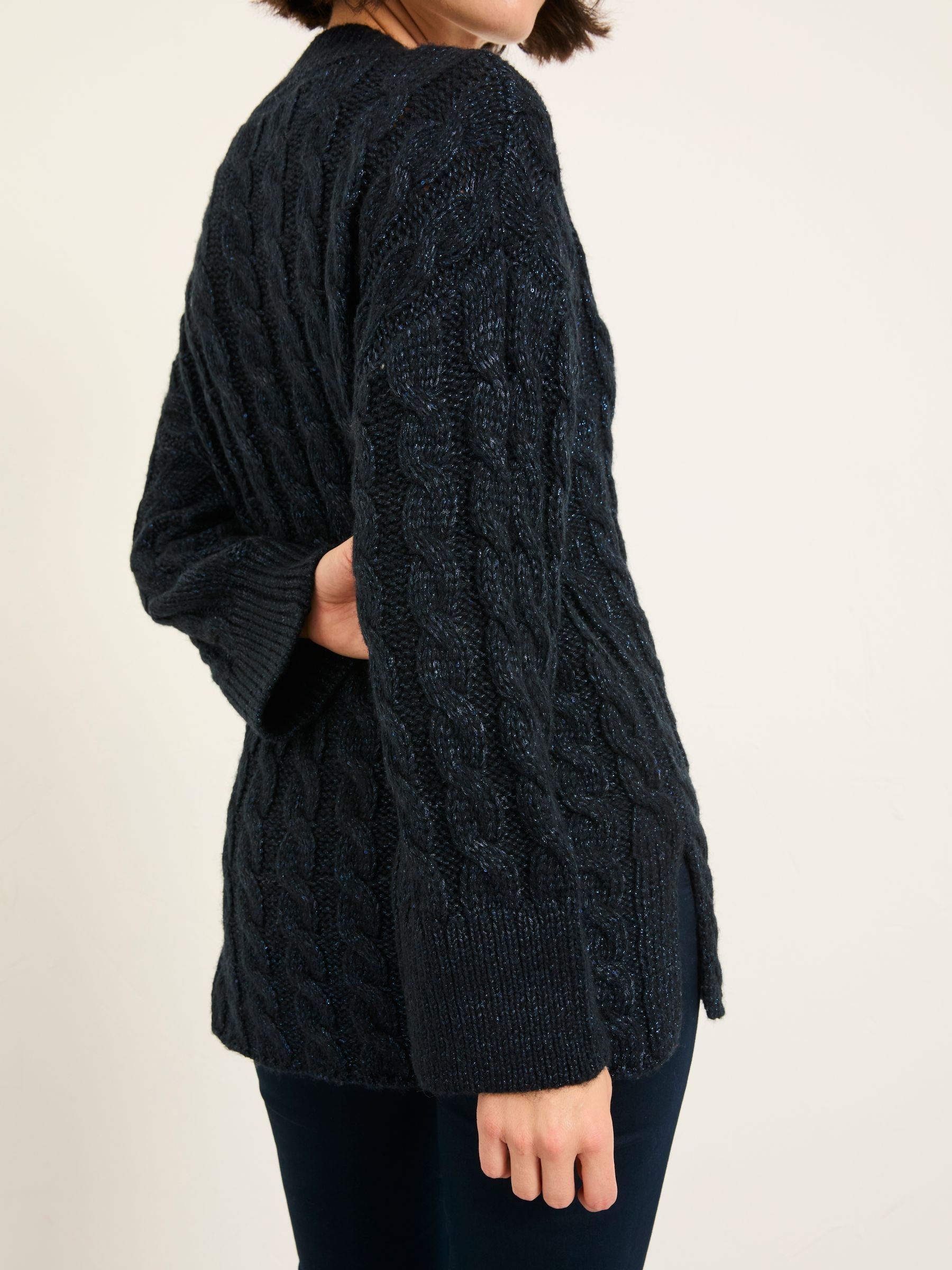 Maeve Dark Navy Cable Knitted Sparkle Jumper - Image 2 of 7
