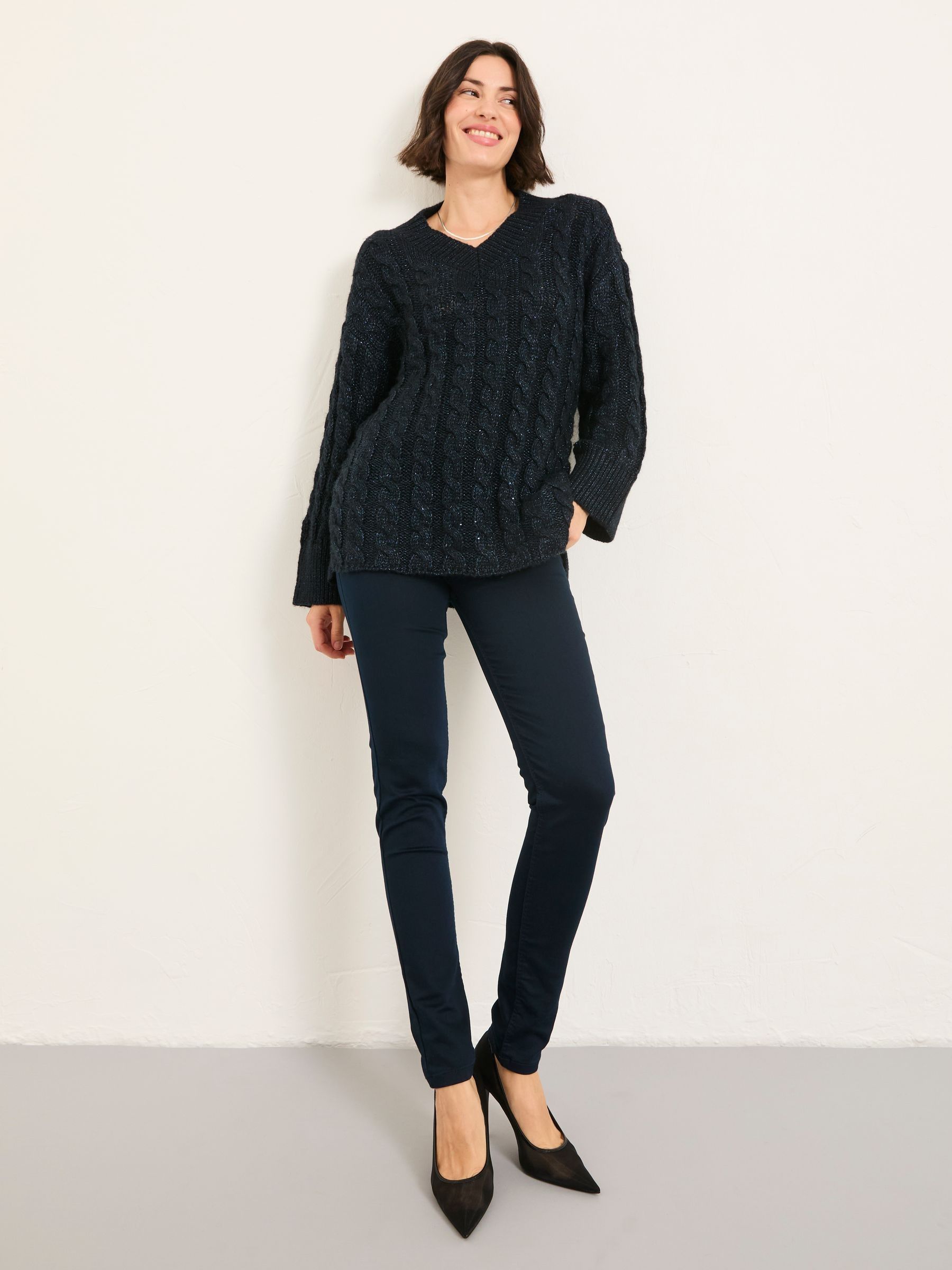 Maeve Dark Navy Cable Knitted Sparkle Jumper - Image 3 of 7