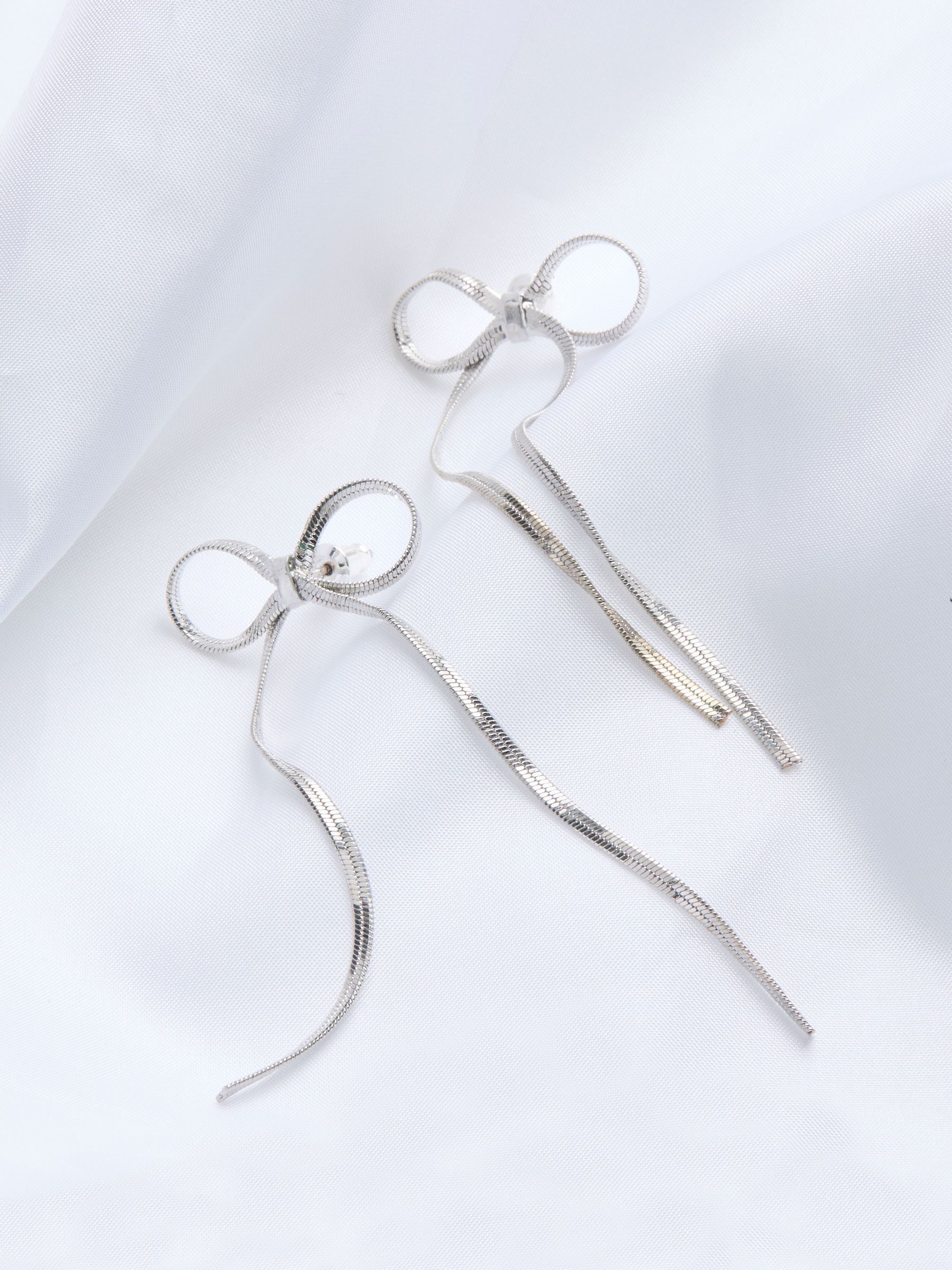 Silver Tone Bow Drop Earrings - Image 2 of 3 Silver Tone Bow Drop Earrings - Image 2 of 3