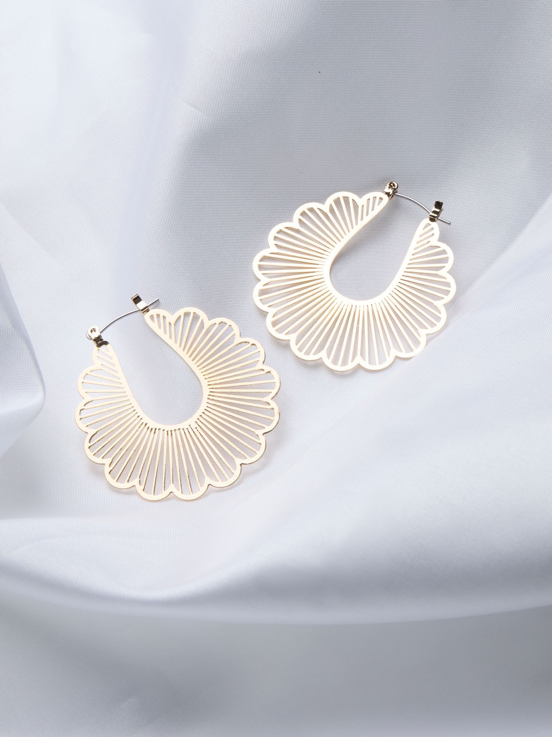 Gold Tone Scallop Hoop Earrings - Image 2 of 2