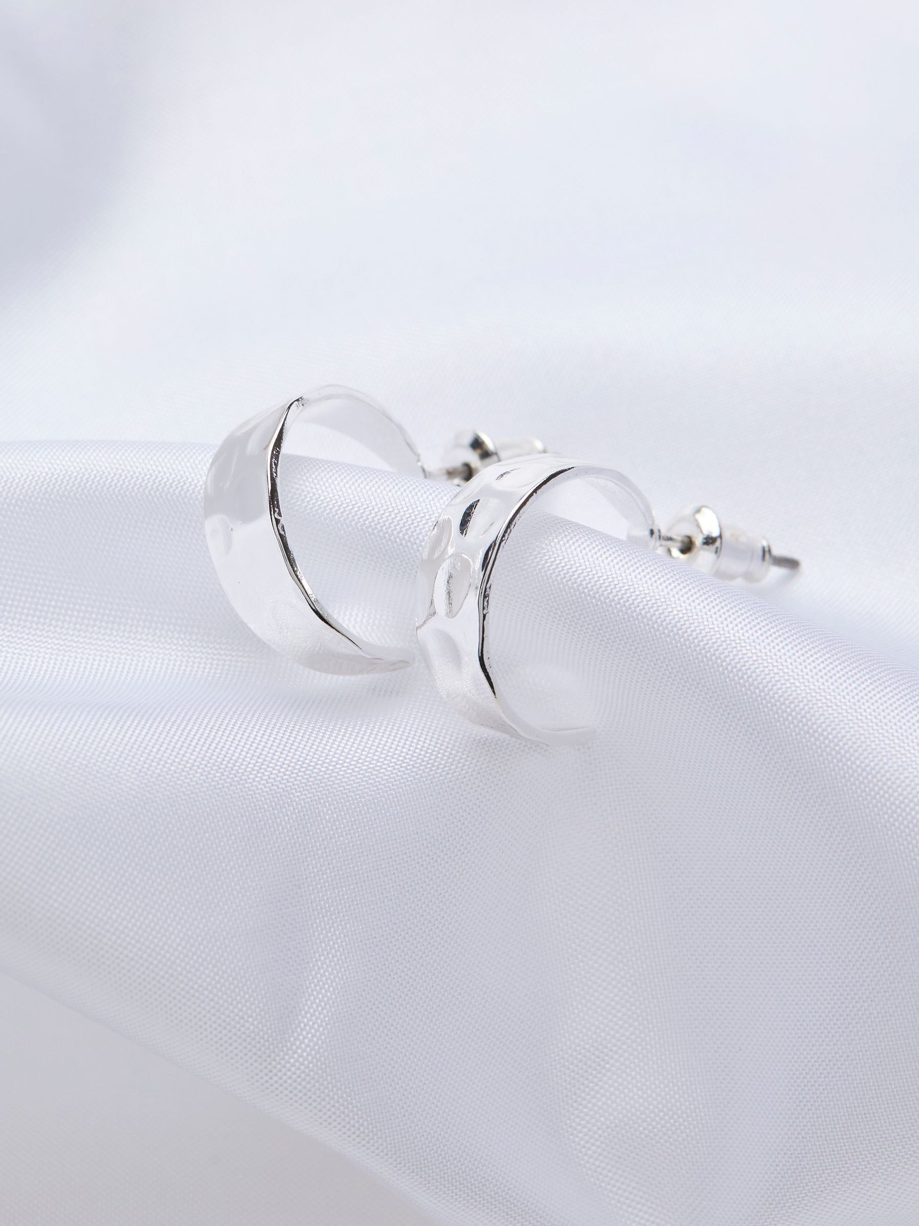 Silver Tone Hammered Hoop Earrings - Image 2 of 2