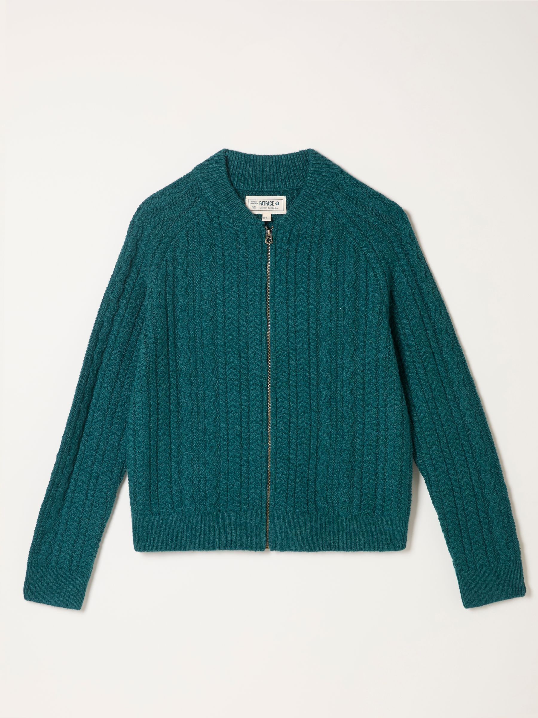 Loren Dark Teal Blue Knitted Cable Bomber - Image 1 of 1