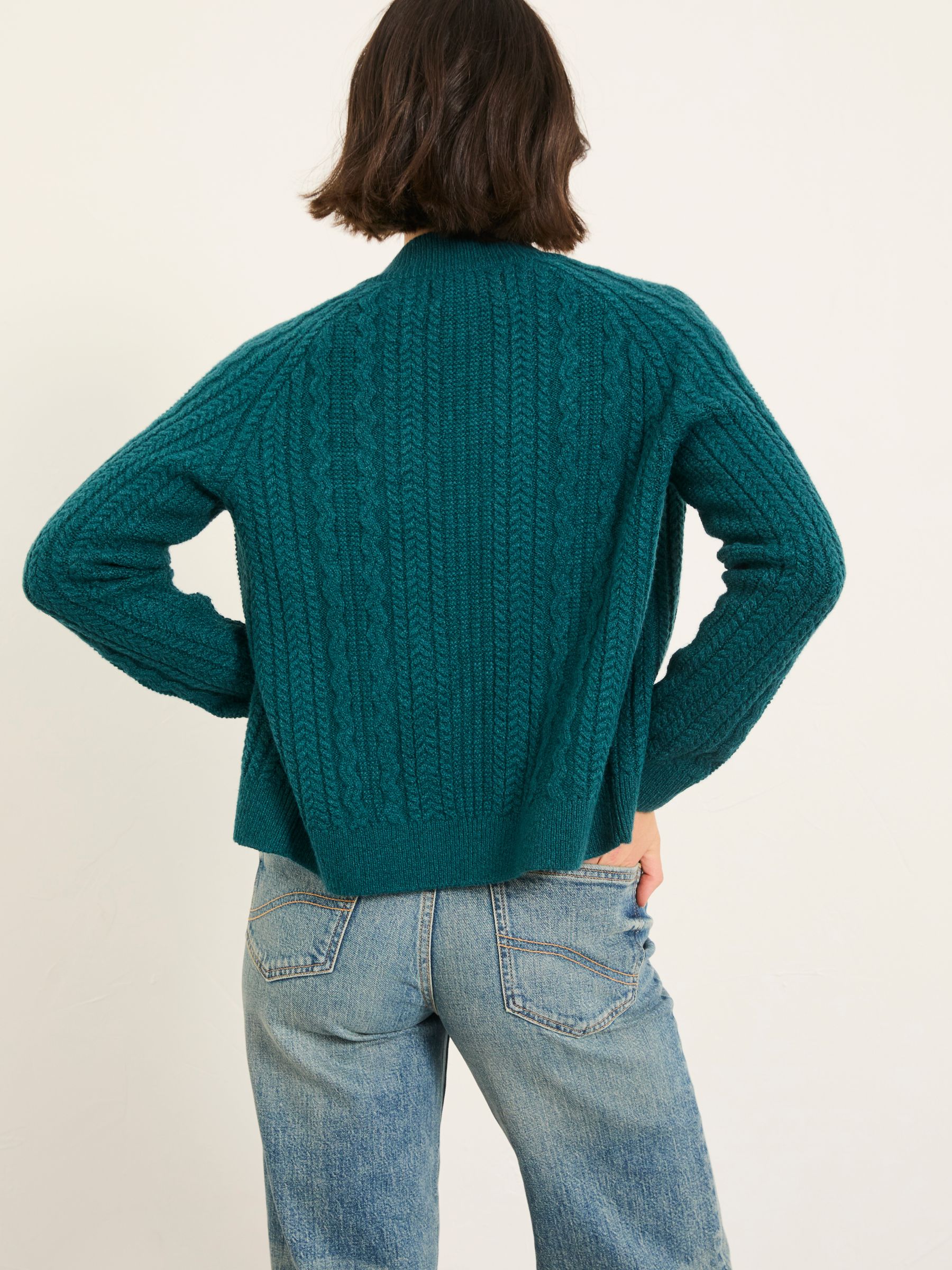 Loren Dark Teal Blue Knitted Cable Bomber - Image 3 of 6