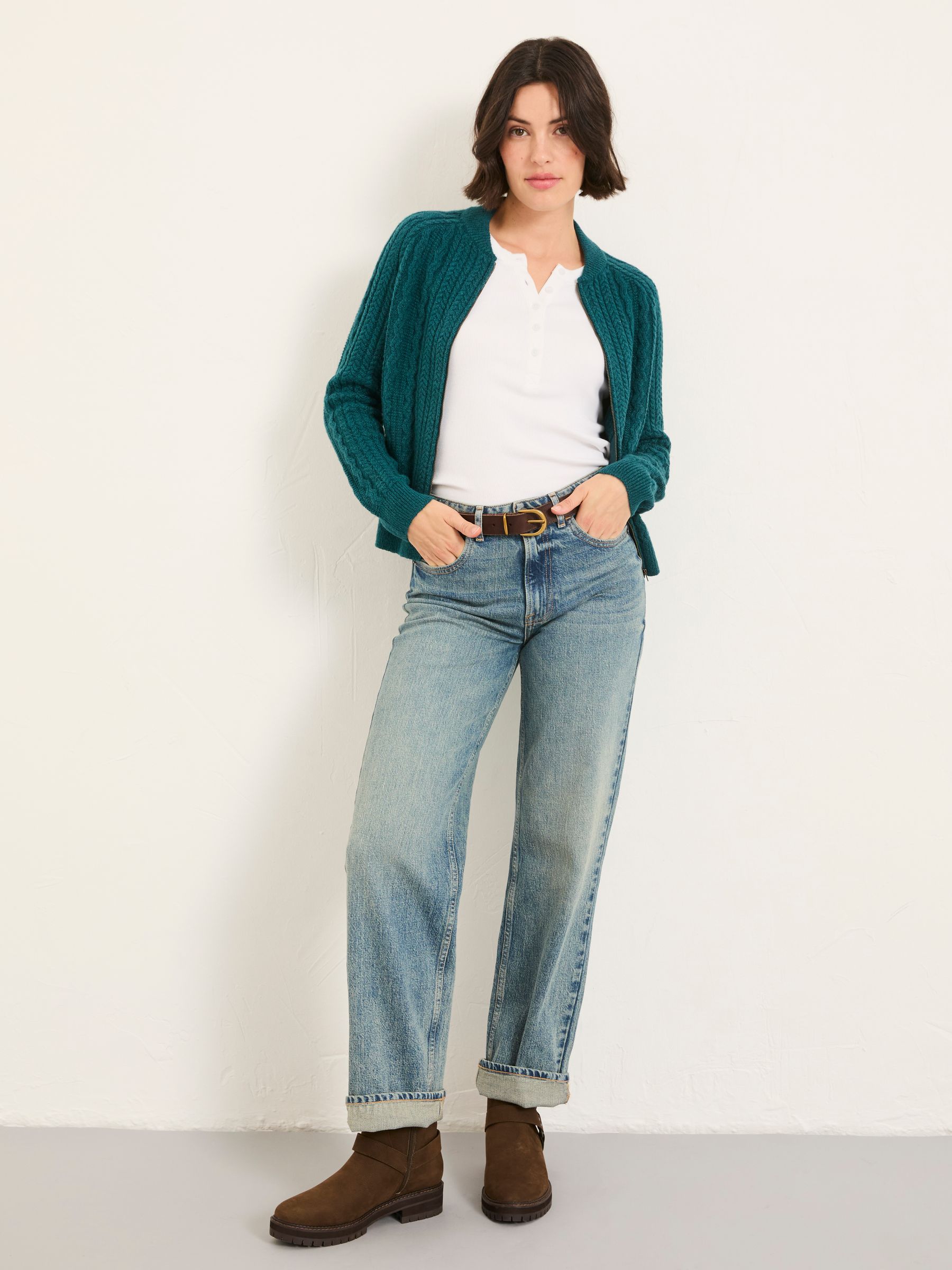 Loren Dark Teal Blue Knitted Cable Bomber - Image 4 of 6