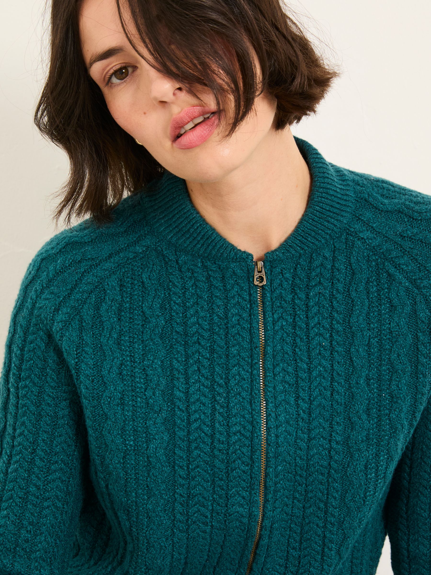 Loren Dark Teal Blue Knitted Cable Bomber - Image 5 of 6