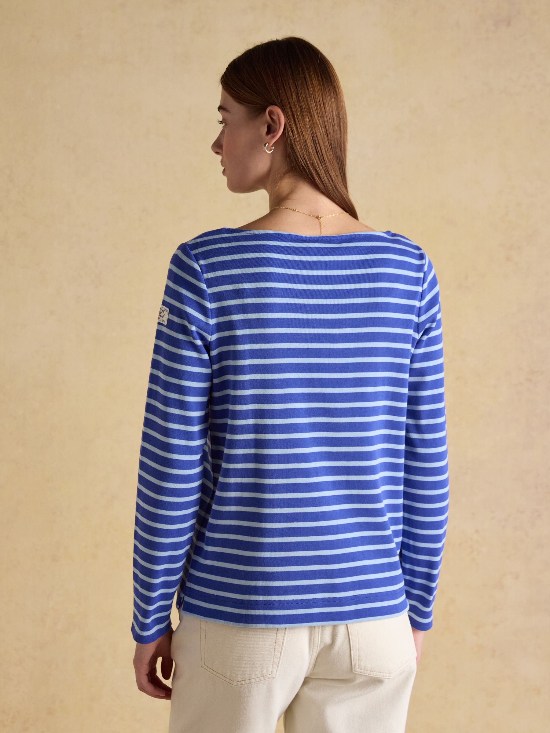 Harbour Dark Blue/Sky Blue Boat Neck 100% Cotton Long Sleeve Breton Top - Image 2 of 8
