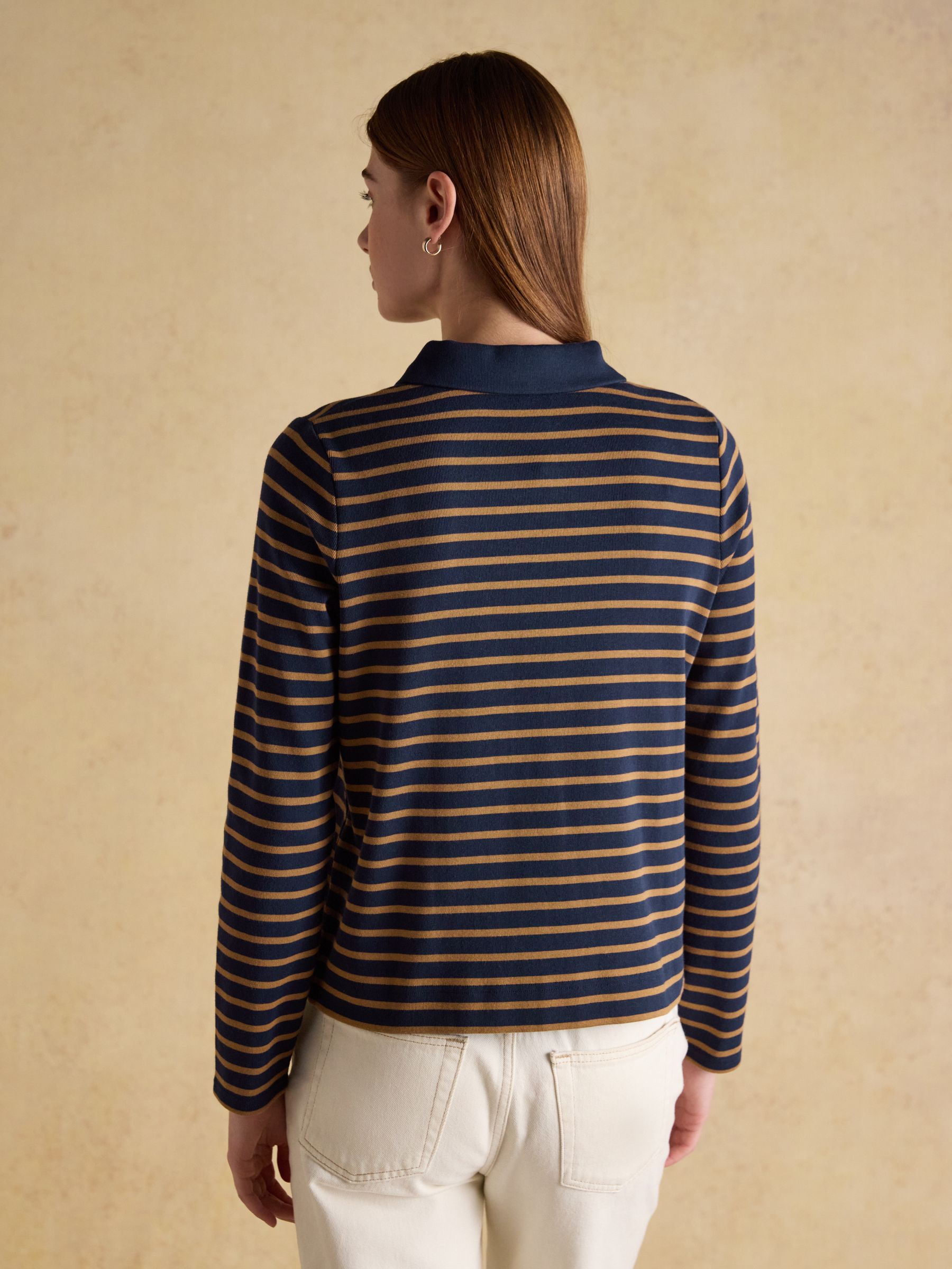 Premium Ribbed Navy Tan 100% Cotton Jersey Cardigan - Image 2 of 8