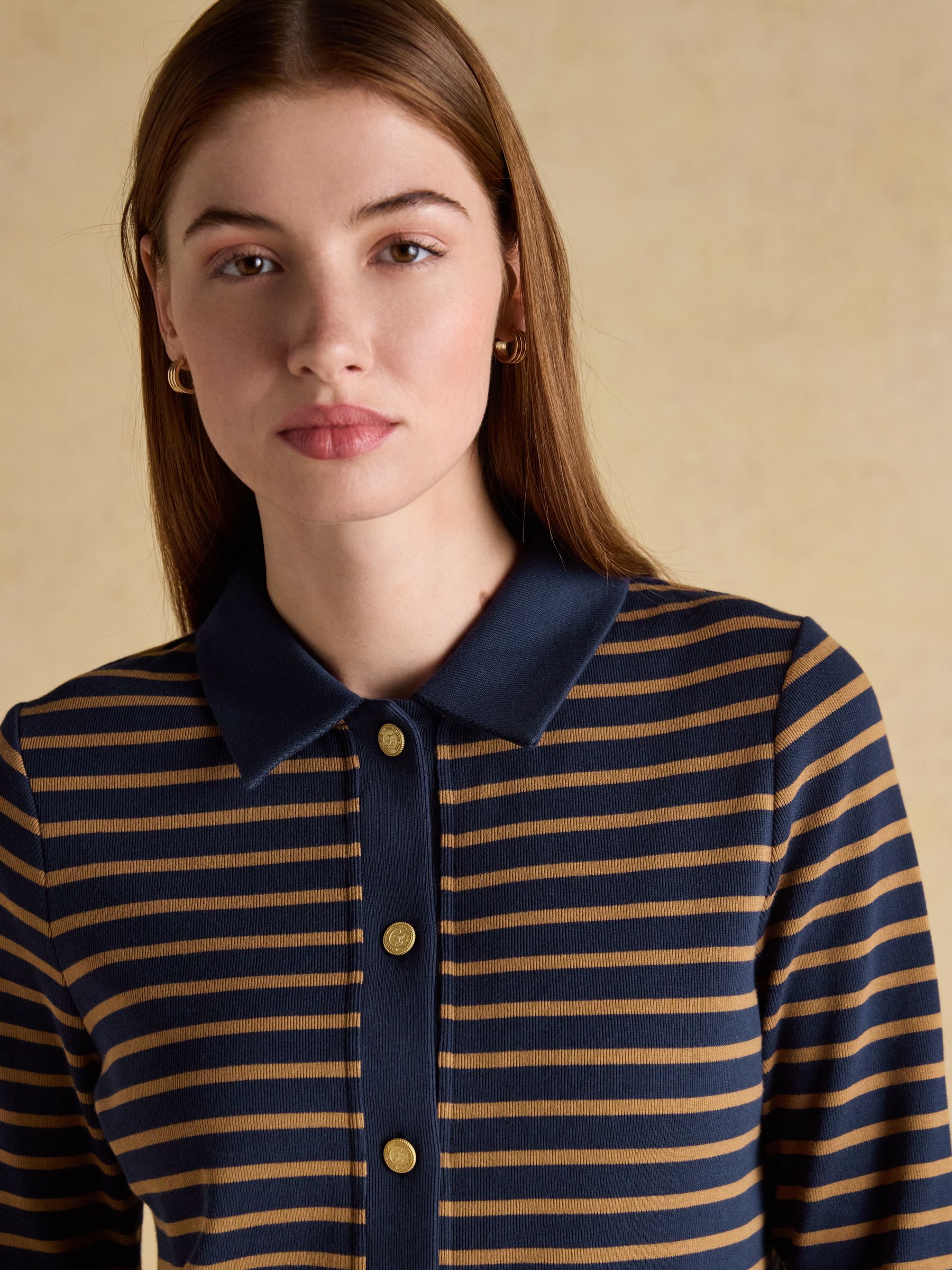 Premium Ribbed Navy Tan 100% Cotton Jersey Cardigan - Image 4 of 8