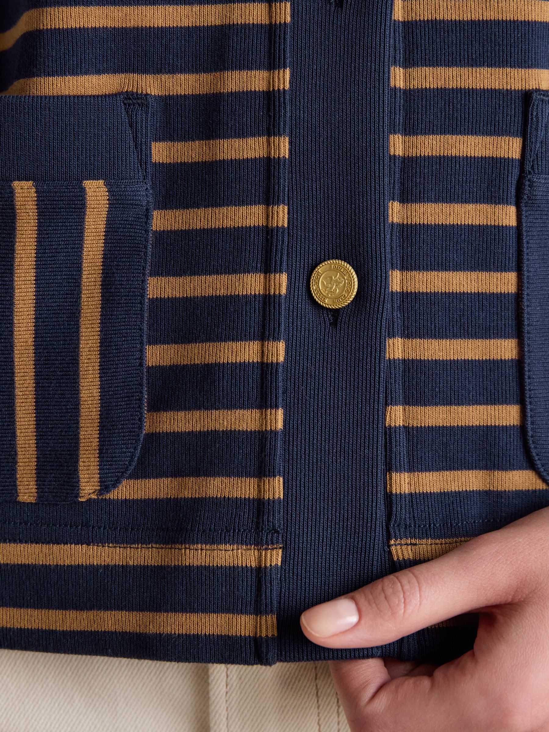 Premium Ribbed Navy Tan 100% Cotton Jersey Cardigan - Image 5 of 8