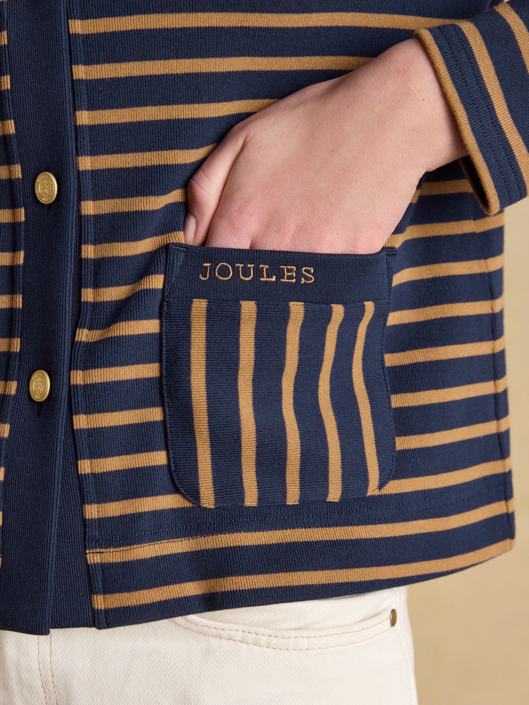 Premium Ribbed Navy Tan 100% Cotton Jersey Cardigan - Image 7 of 8