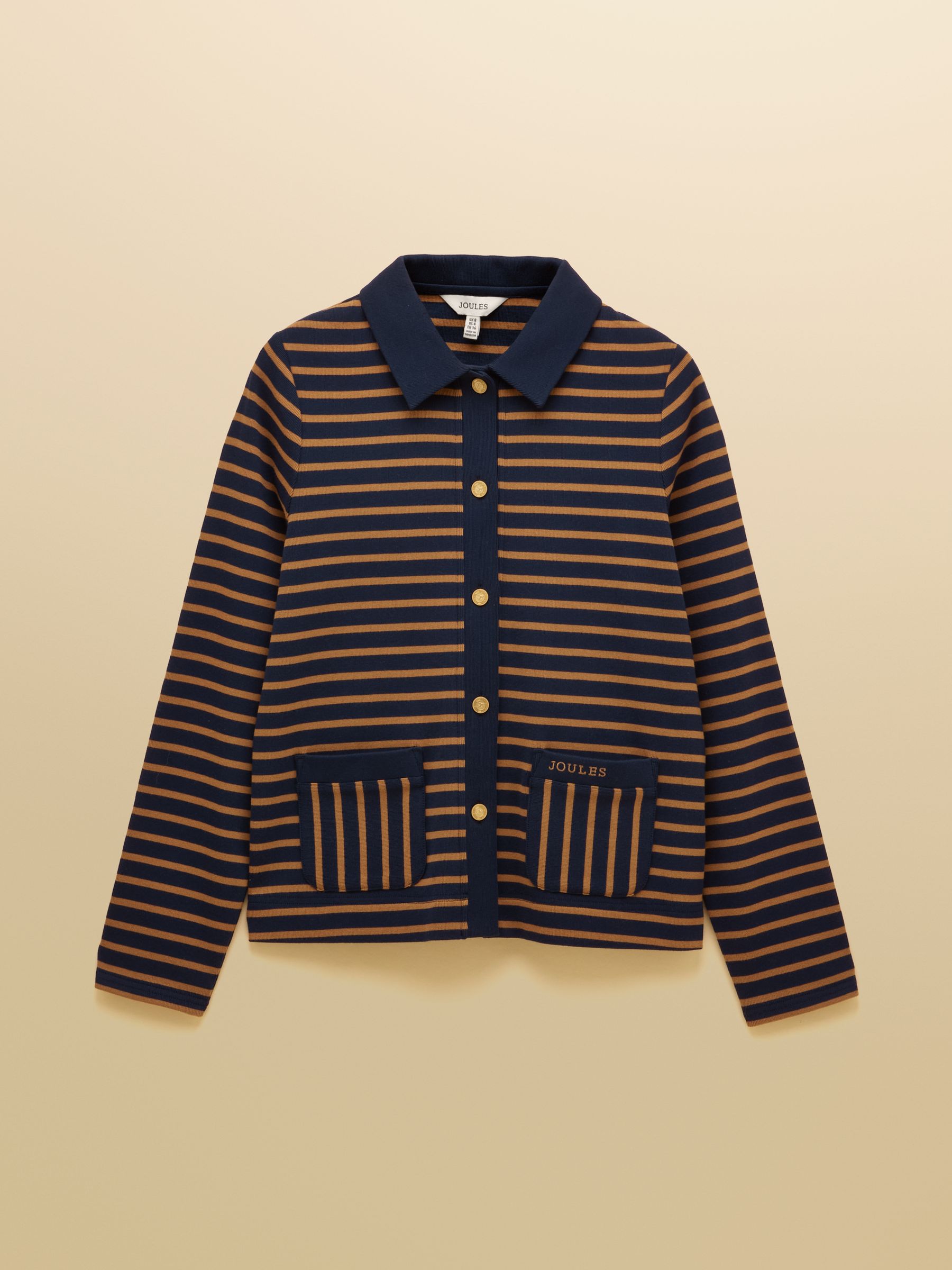Premium Ribbed Navy Tan 100% Cotton Jersey Cardigan - Image 8 of 8